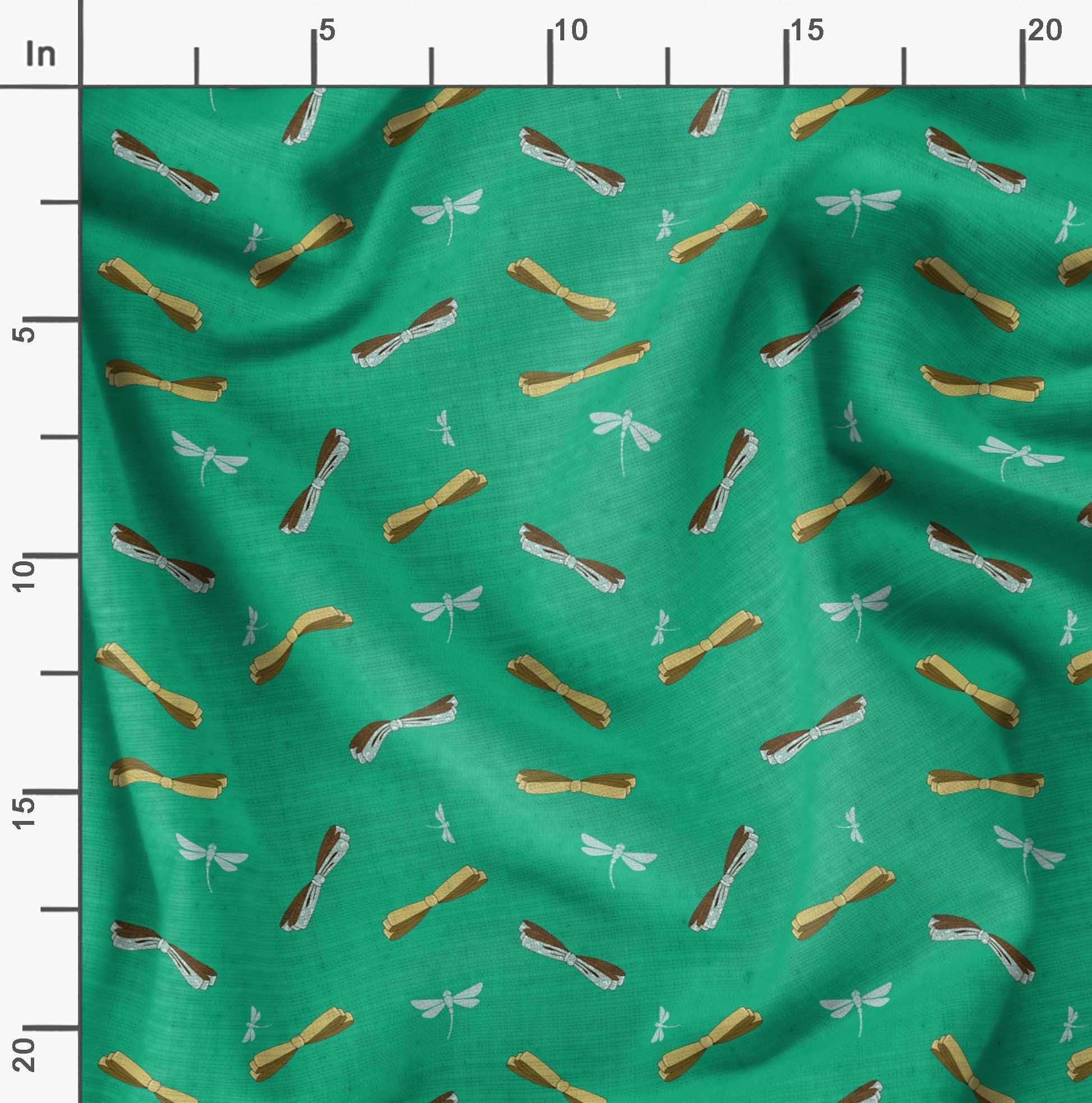 Soimoi Moss Green Georgette Fabric by The Yard - 42 Inch Wide - Bow & Dragonfly Printed Textile for Fashionable Creations - Whimsical Chic Dressmaking & DIY Crafting Material - Perfect for Dresses, Scarves, Home Decor & Sewing Projects