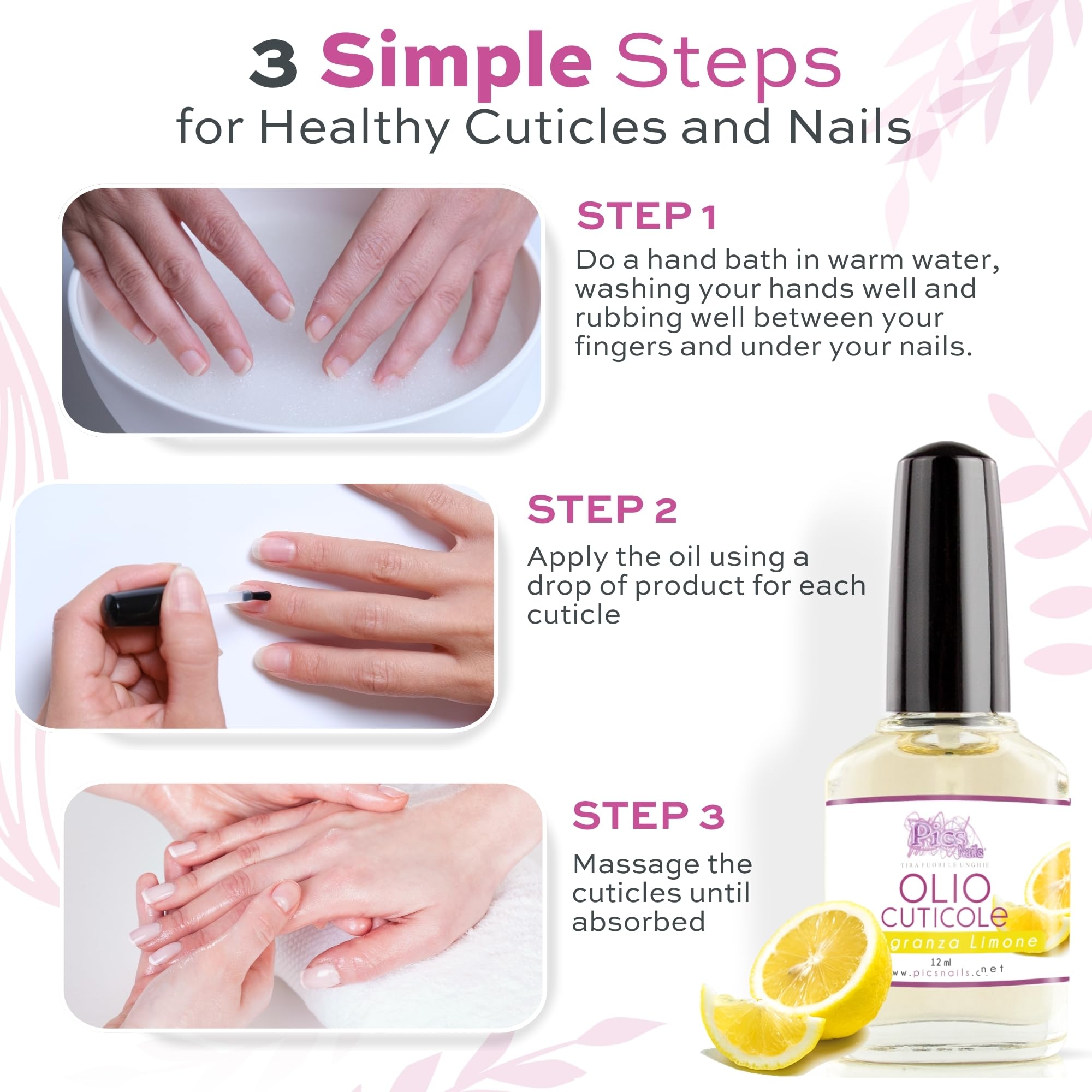 Pics Nails Professional Lemon Cuticle Oil with Brush Applicator - 12ML Nail & Cuticle Treatment with Sunflower Seed Oil - Cuticle Softener & Repair for Healthy Nails - Perfect for Home Manicures & Salon Nail Care