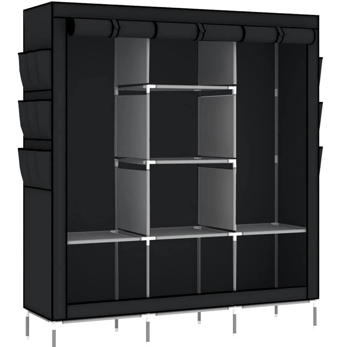 Oumyjia 69 Inch Portable Closet Wardrobe - Non-Woven Fabric Storage Organizer with Side Pockets (Black, 51