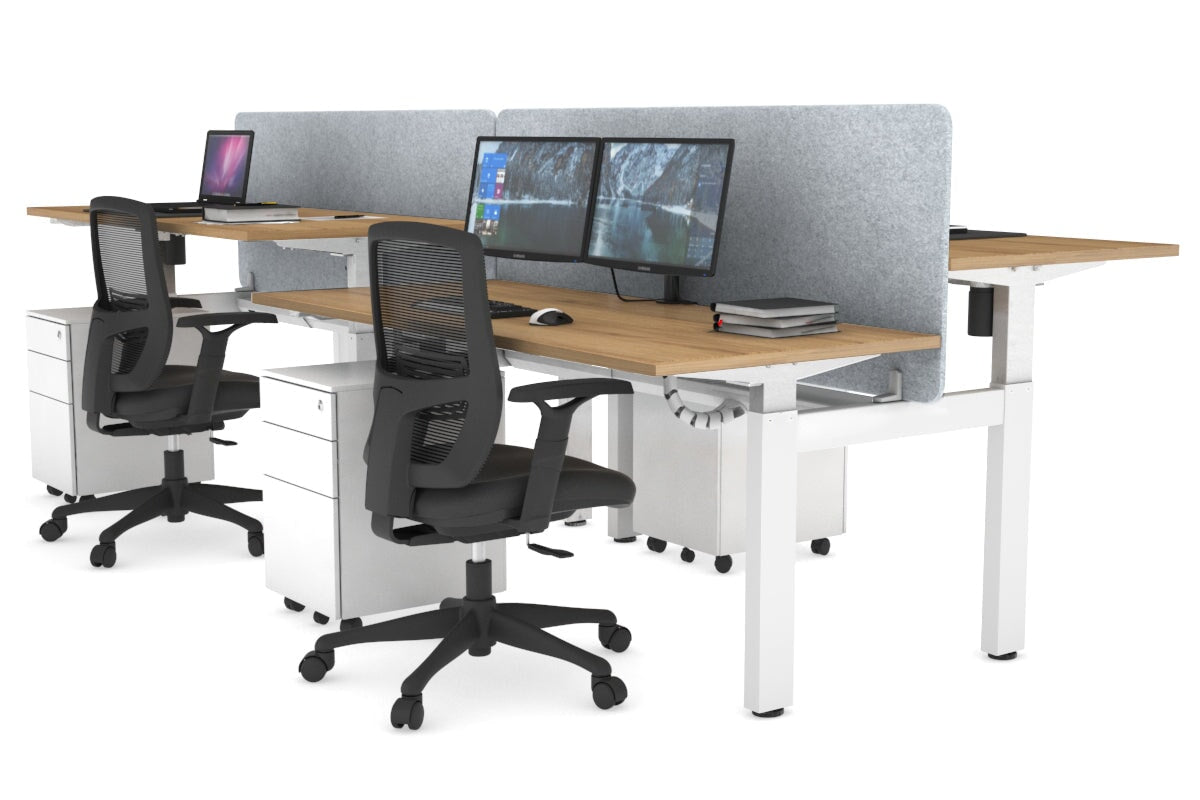 Adjustable Height 4-Person H Bench Workstation - White Frame [1200L x 700W] for Office, Classroom, or Workshop Use