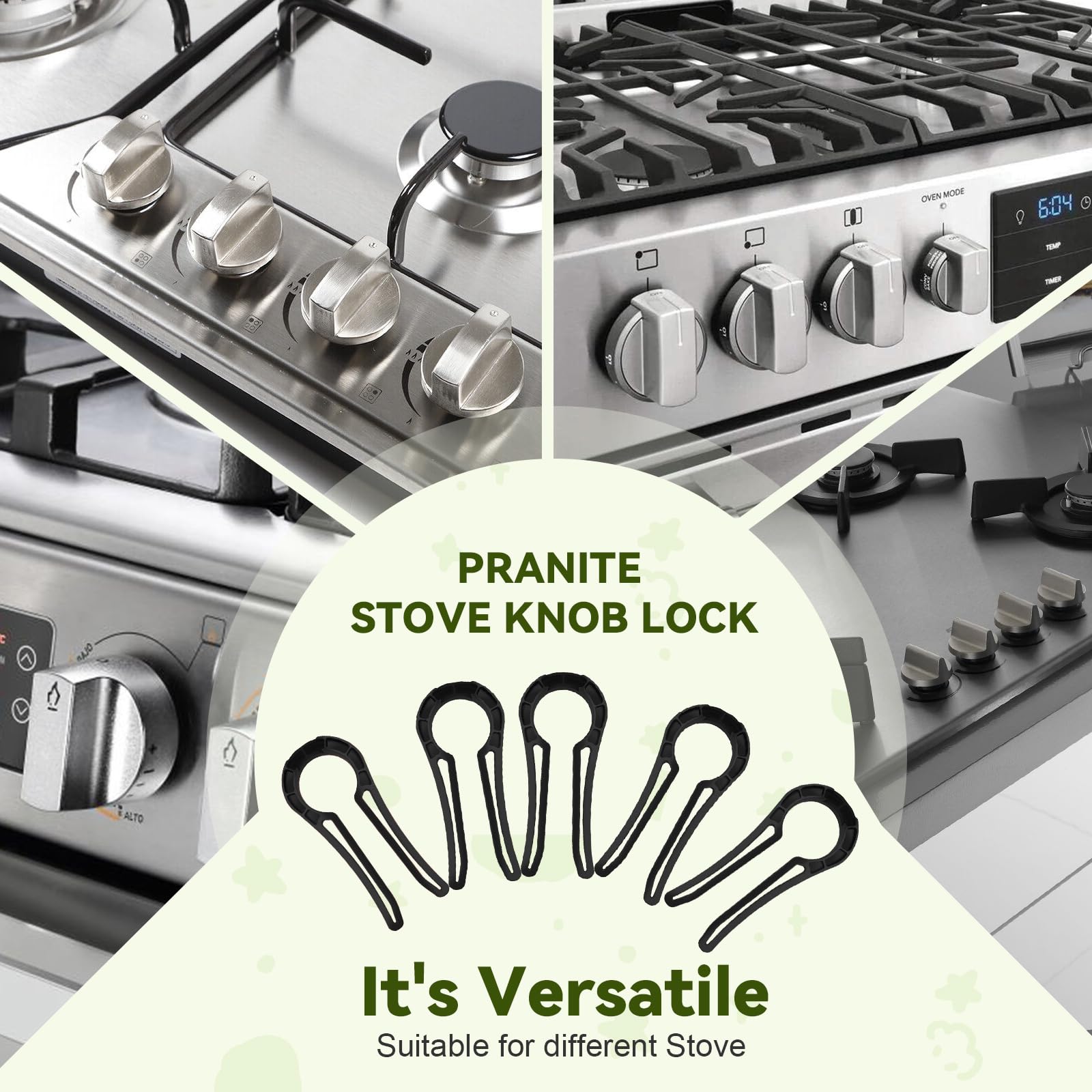 **5-Pack Heat-Resistant Gas Stove Knob Locks – Child & Pet Safety Oven Knob Covers – Black – Perfect for Baby-Proofing Kitchens & Preventing Accidents**