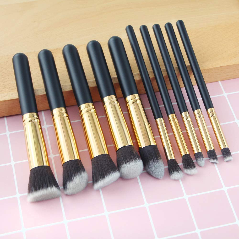 10-Piece Professional Makeup Brush Set - Foundation, Eyeliner & Eyeshadow Brushes with Black Pouch | Perfect for Daily Makeup, Travel & Professional Use