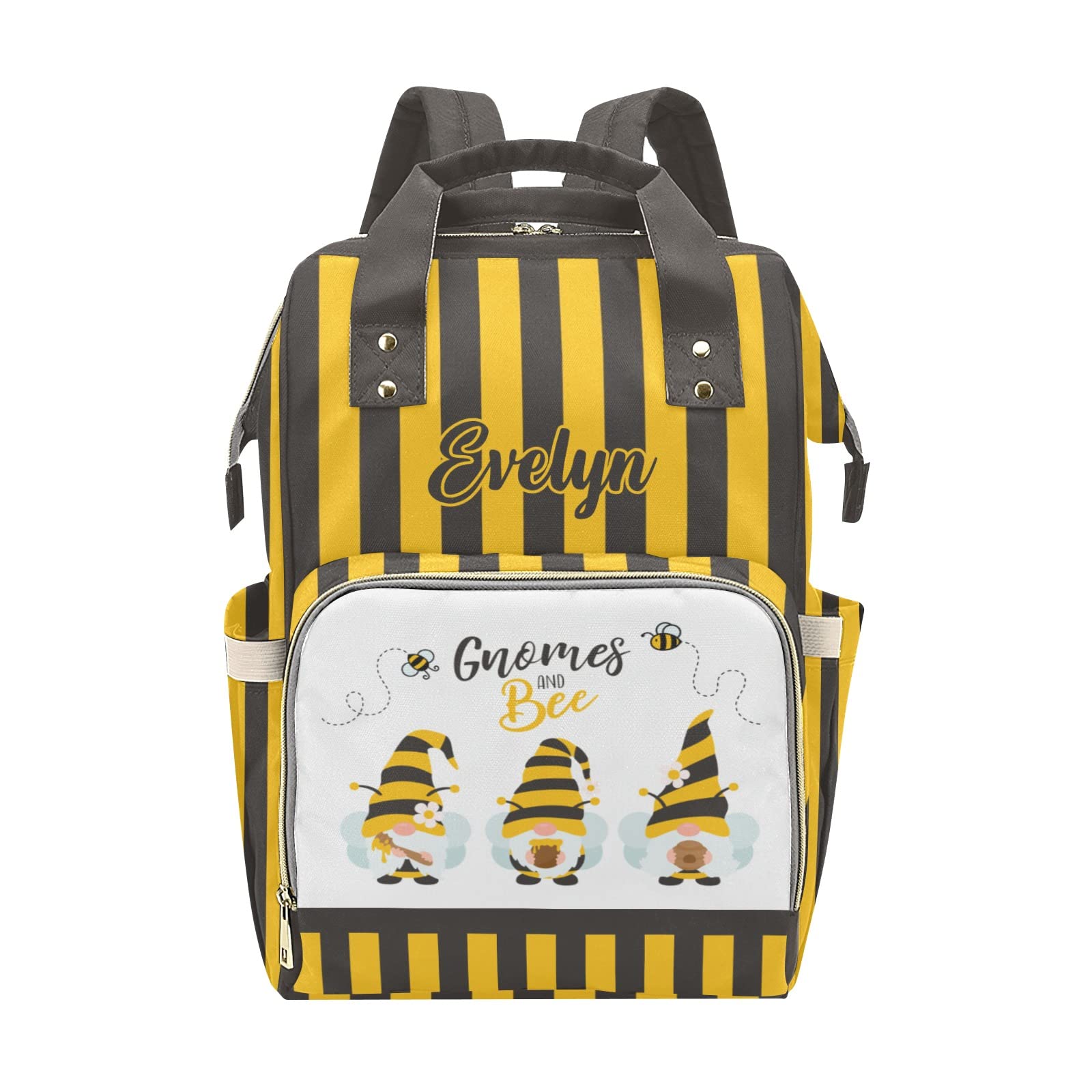 Custom Diaper Bag Backpack Tote with Gnomes & Bee Print - Personalized Baby Shower Gift for Moms - Perfect for Travel, Daycare & On-the-Go Parenting