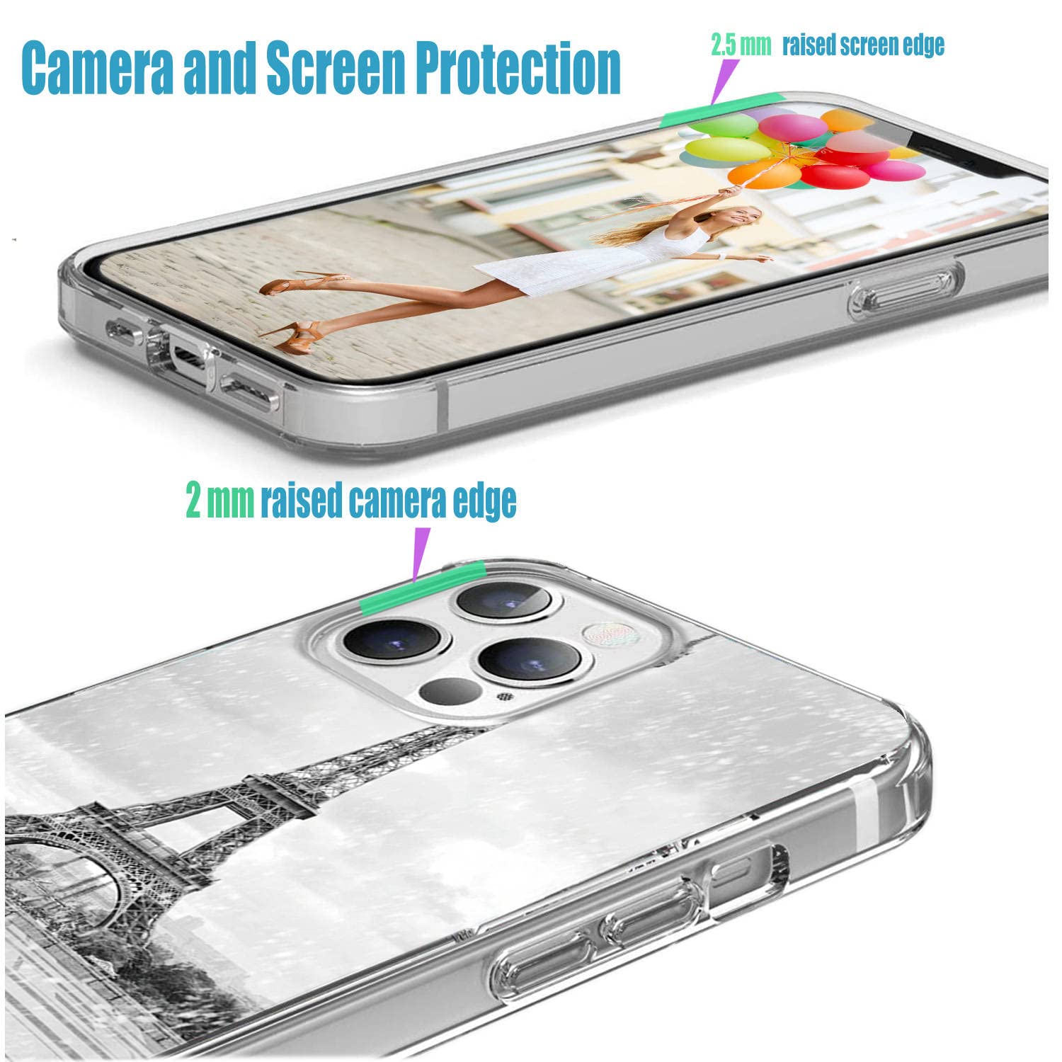 Shockproof Slim Clear TPU Phone Case for iPhone 13 Pro Max 6.7 Inch - Paris Eiffel Tower Rain Red Umbrella Design | Protective Cover for Everyday Use, Travel & Outdoor Activities