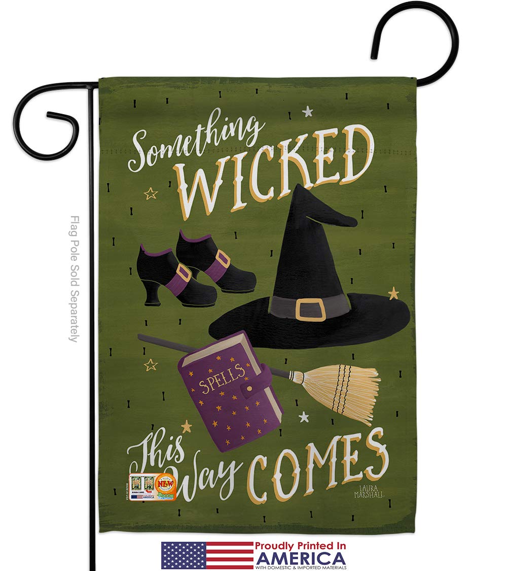 Halloween Garden Flag - Spooky Witch Trick or Treat Decor with Black Cat & Pumpkin - Fall & Autumn Yard Banner (13x18.5 Inch) - Made in USA | Perfect for Front Porch, Halloween Party & Seasonal Home Decoration