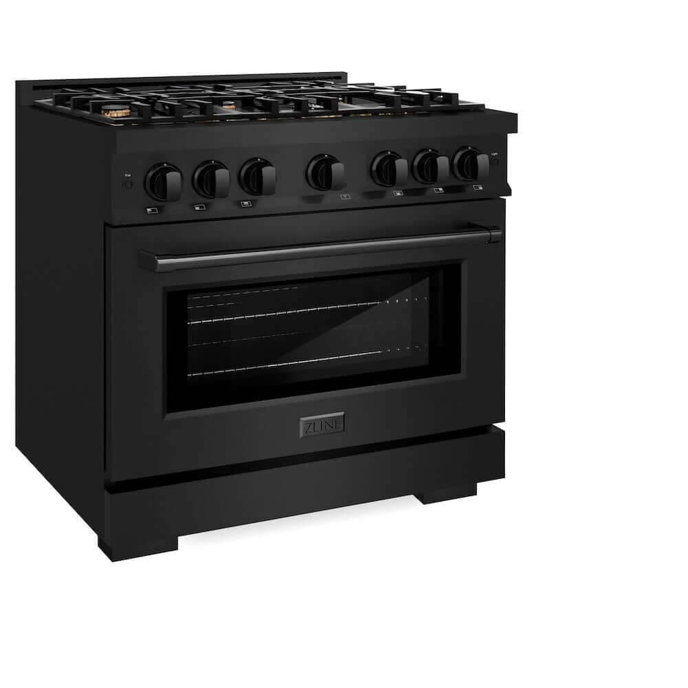 ZLINE 36 Inch 5.2 Cu Ft Black Stainless Steel Gas Range with Convection Oven & 6 Brass Burners - Perfect for Modern Kitchens & Professional Cooking (HGRB BR 36)