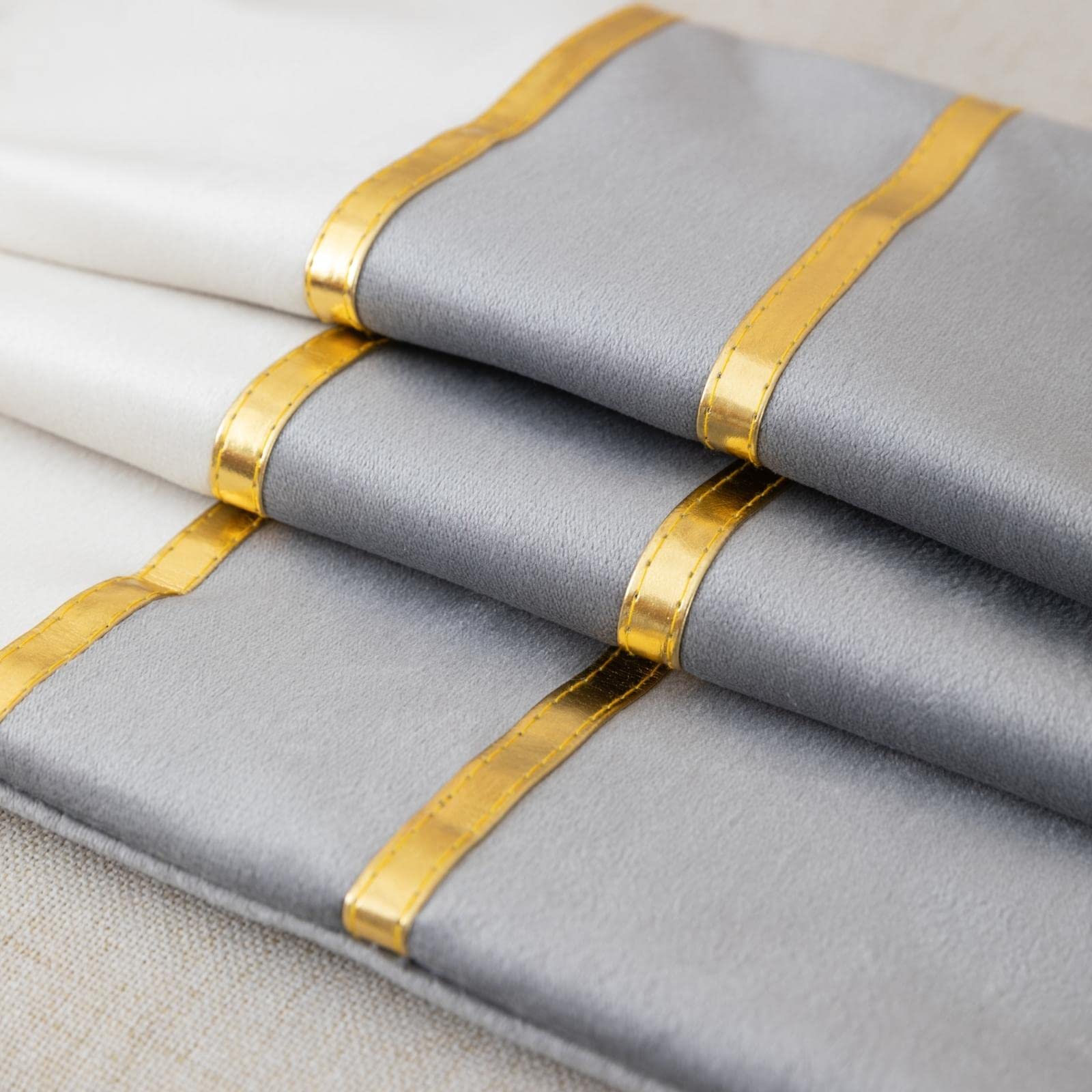 ZLINA Set of 2 Velvet Decorative Throw Pillow Covers - 18×18 Inch Grey & White Patchwork with Gold Leather Accents for Sofa, Bed & Car Decor | Luxury Home & Living Room Accessories