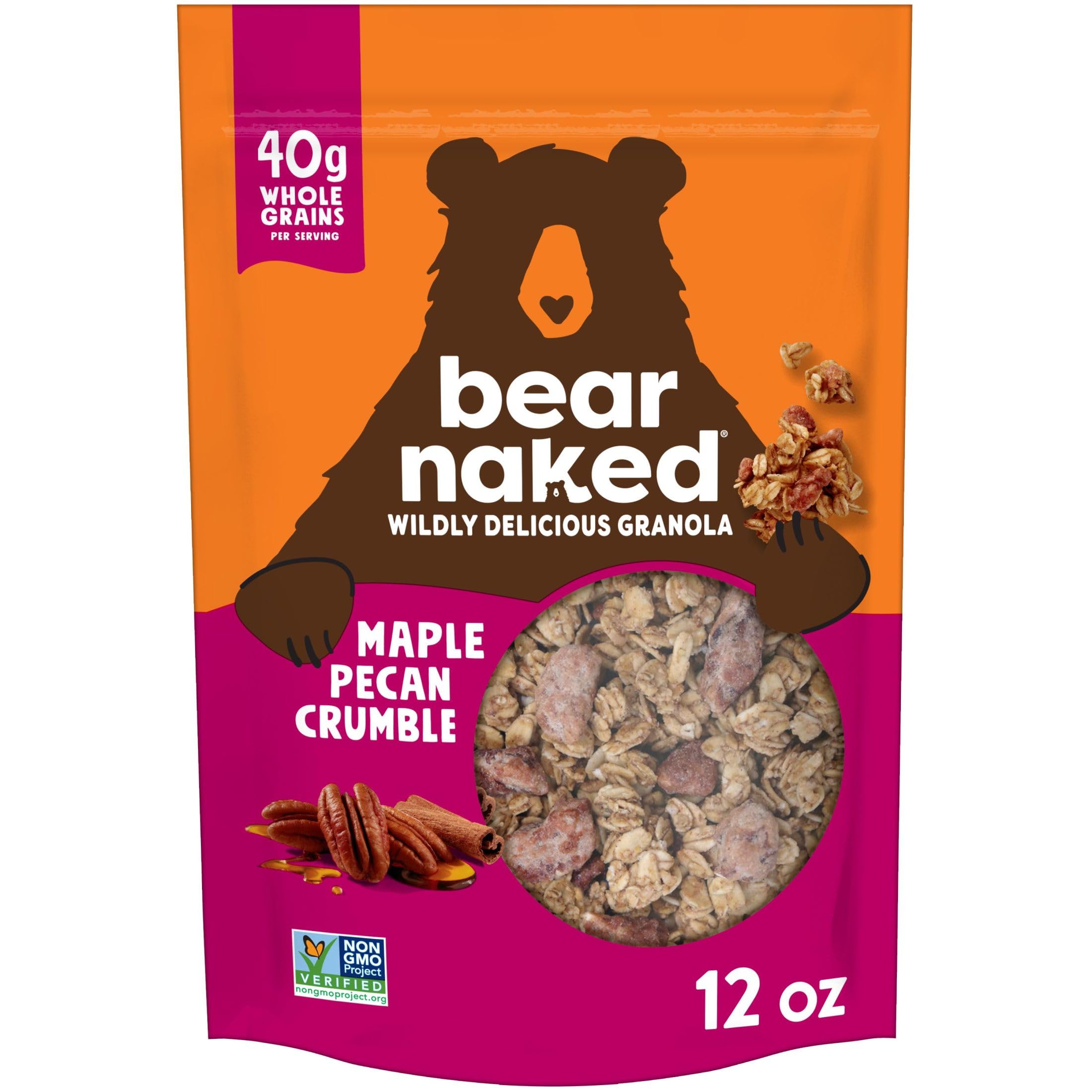 Bear Naked Granola Cereal - Whole Grain Granola Breakfast Snacks with Maple Pecan Crumble - 12oz Resealable Bag - Perfect for Healthy Breakfast, On-the-Go Snacking & Yogurt Topping