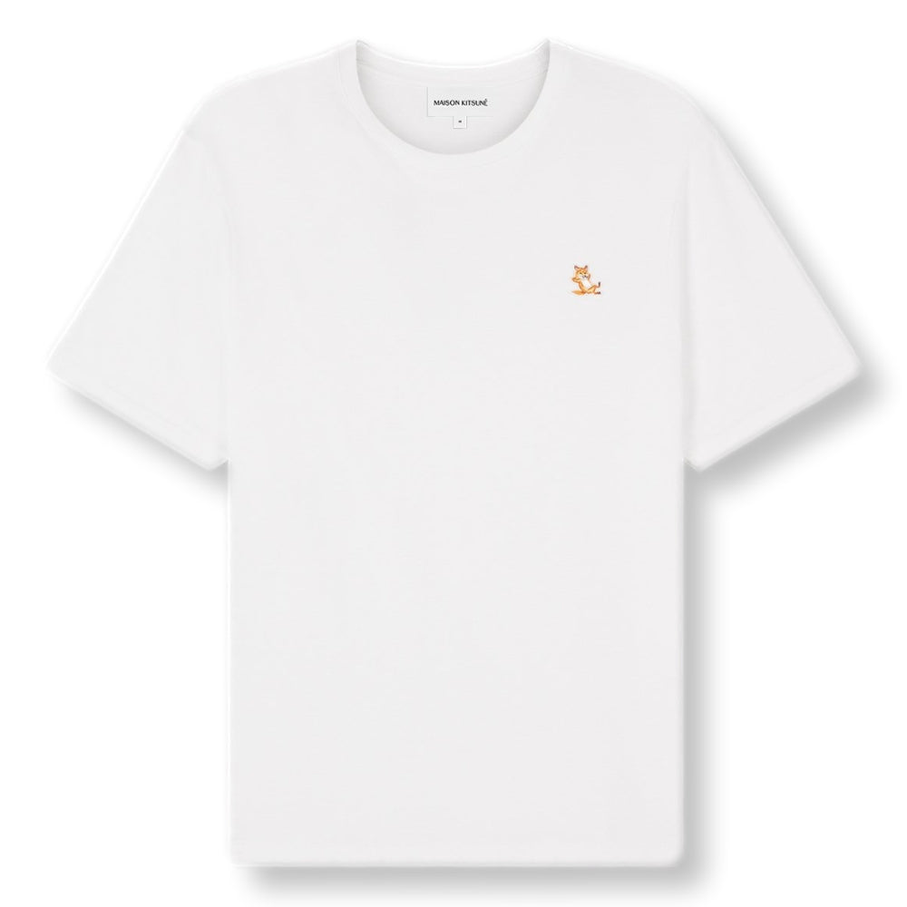 MAISON KITSUNE Men's Chillax Fox Patch Regular Fit T-Shirt - White Cotton Crew Neck Tee for Casual Wear & Street Style Outfits