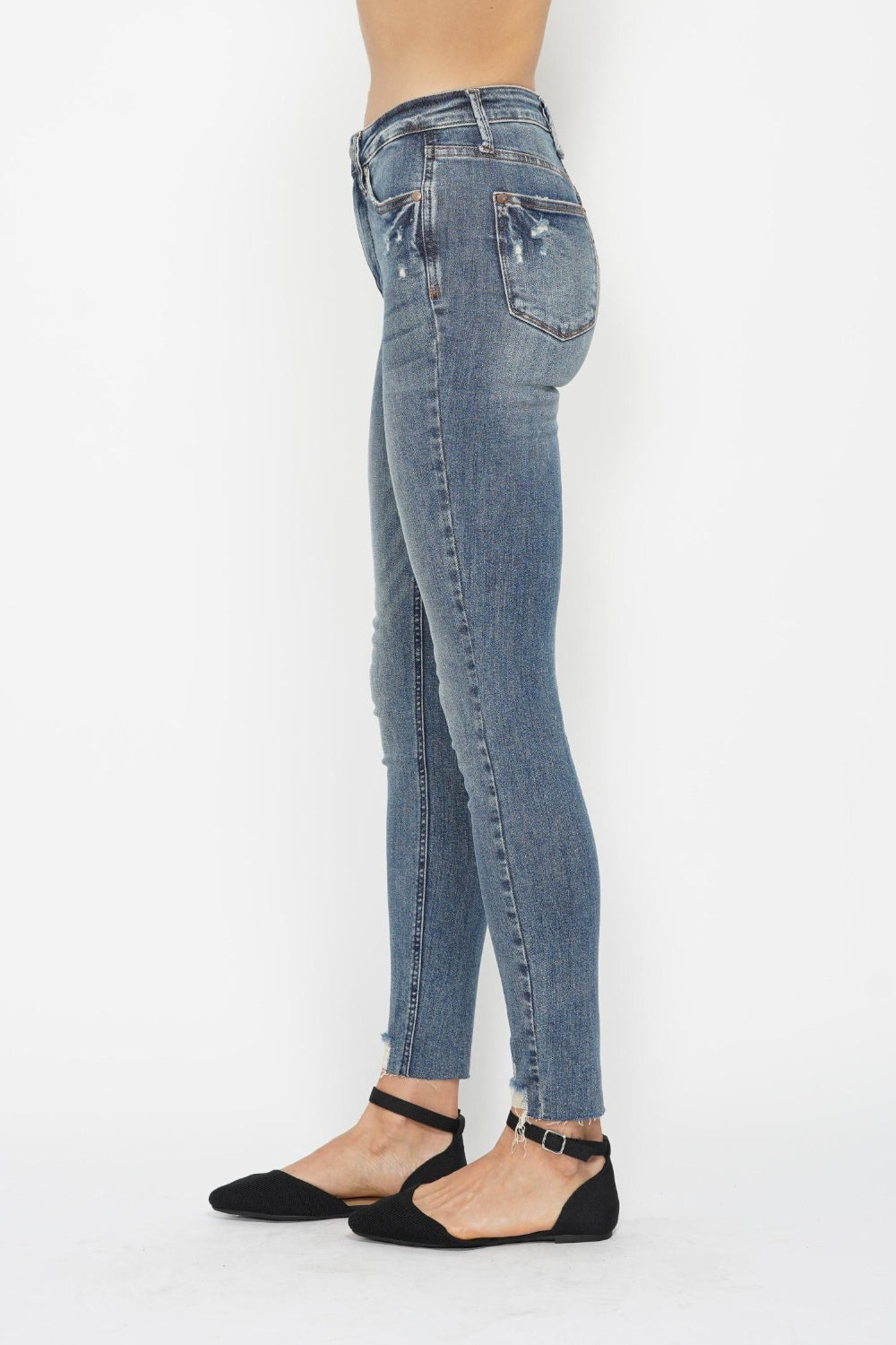 Judy Blue High Waisted Tummy Control Skinny Jeans - Vintage Wash & Distressed Hem for Women | Perfect for Casual Outfits & Date Nights