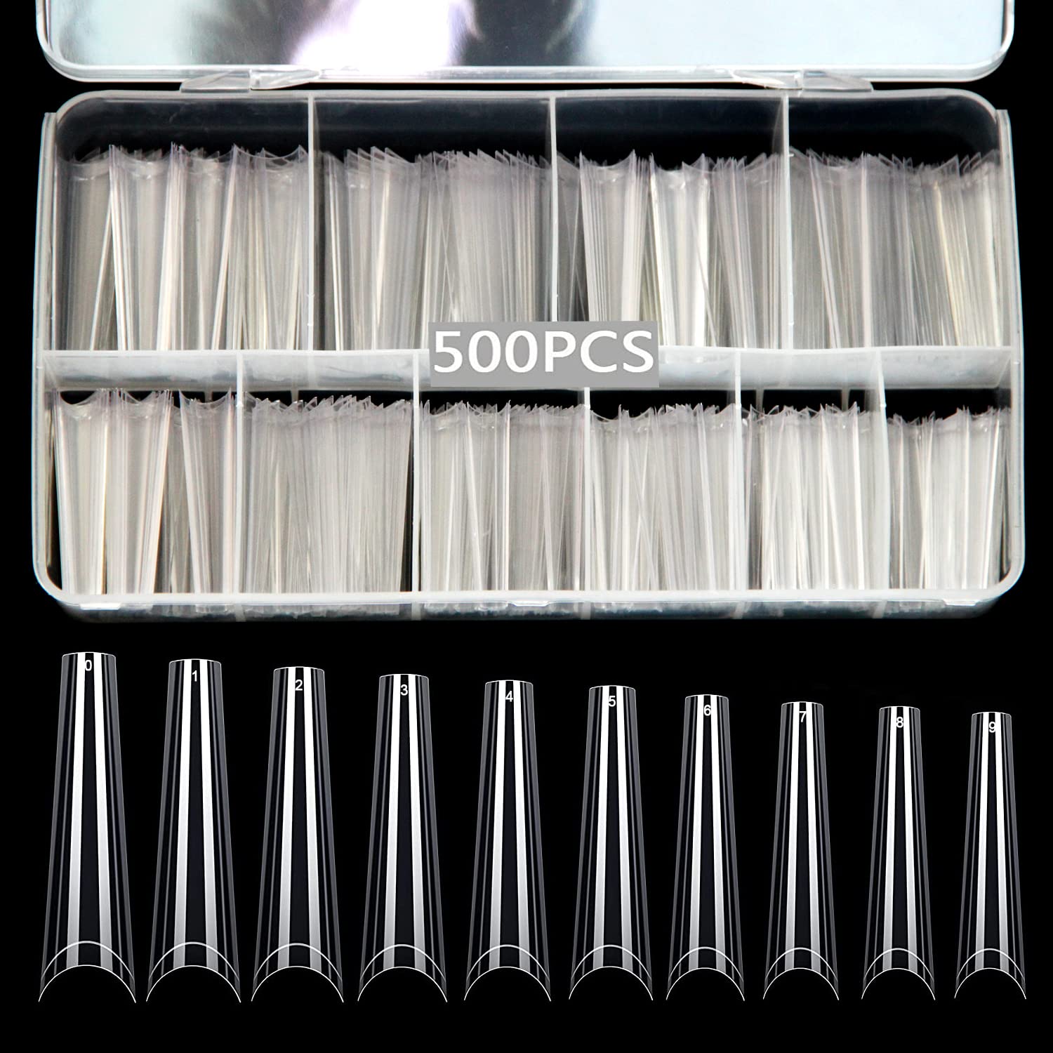 500Pcs XXL No C Curve Coffin Nail Tips - Professional Acrylic Nail Extension Kit with 10 Sizes, Clear Half Cover Long Fake Nails for Salon & DIY Manicure | Perfect for French Nail Art, Ballerina Shape & Special Occasions