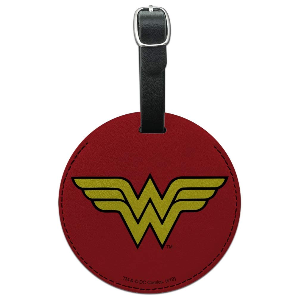 Wonder Woman Classic Logo Round Leather Luggage Tag - Durable Suitcase ID Tag for Travel Bags - Perfect for Carry-Ons, Checked Luggage & Backpacks (Airport Travel Accessories)