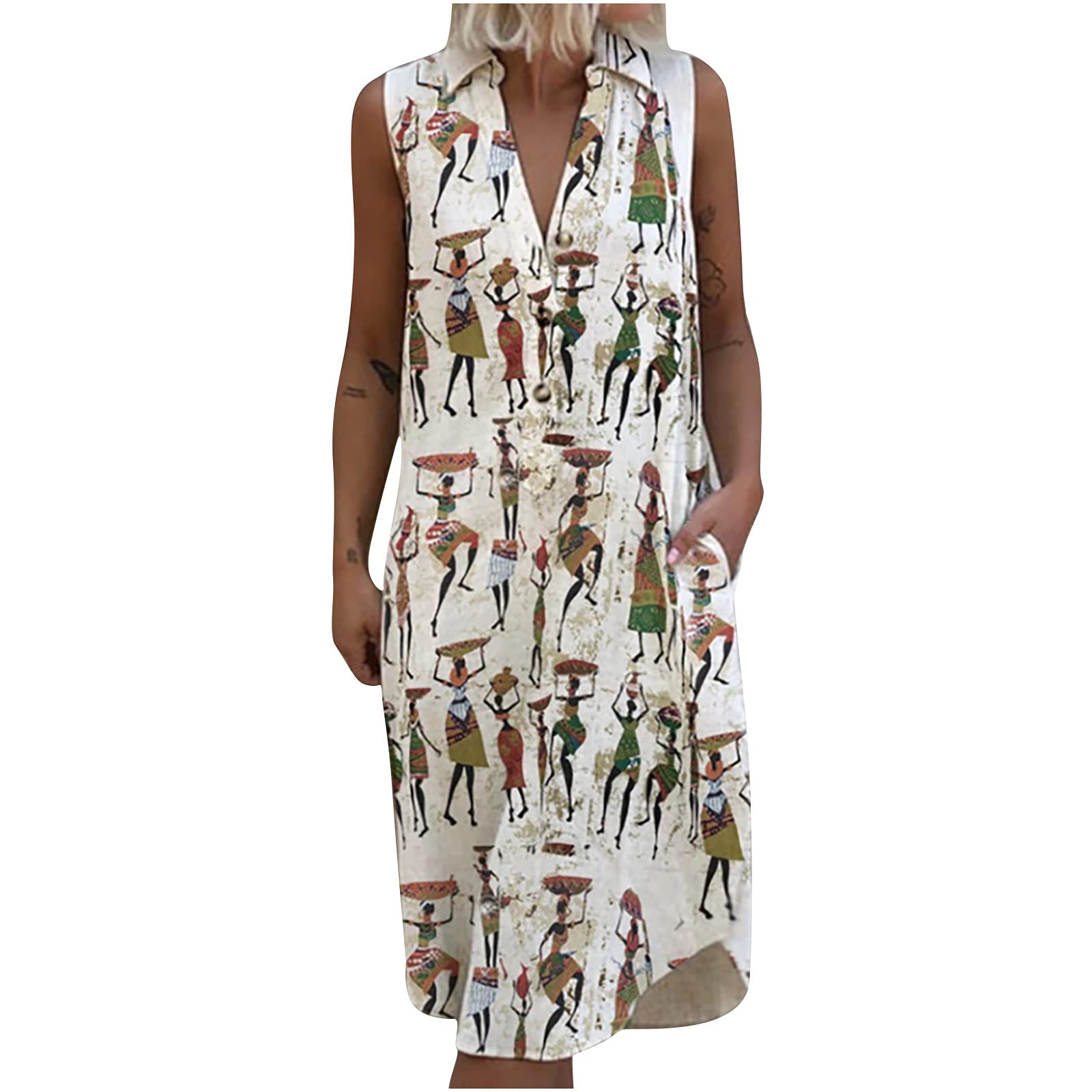 Women's Summer Dresses 2023 - Fashionable Cold Shoulder Casual Print Sleeveless Vest Dress for Wedding Guest, Beach & Party | Loose Fit Flowy Maxi Dress