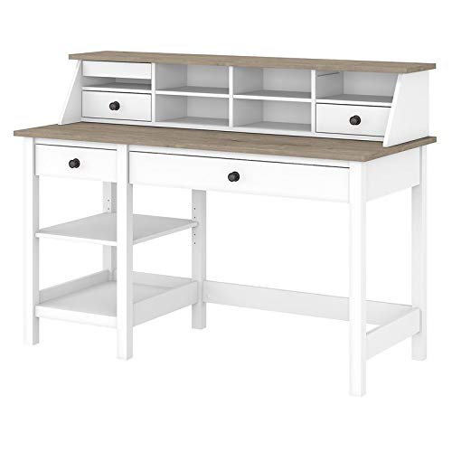 UrbanPro Farmhouse 54W Wooden Desk with Desktop Organizer - Shiplap Gray & White Finish for Home Office, Study Room, or Dormitory Workspace