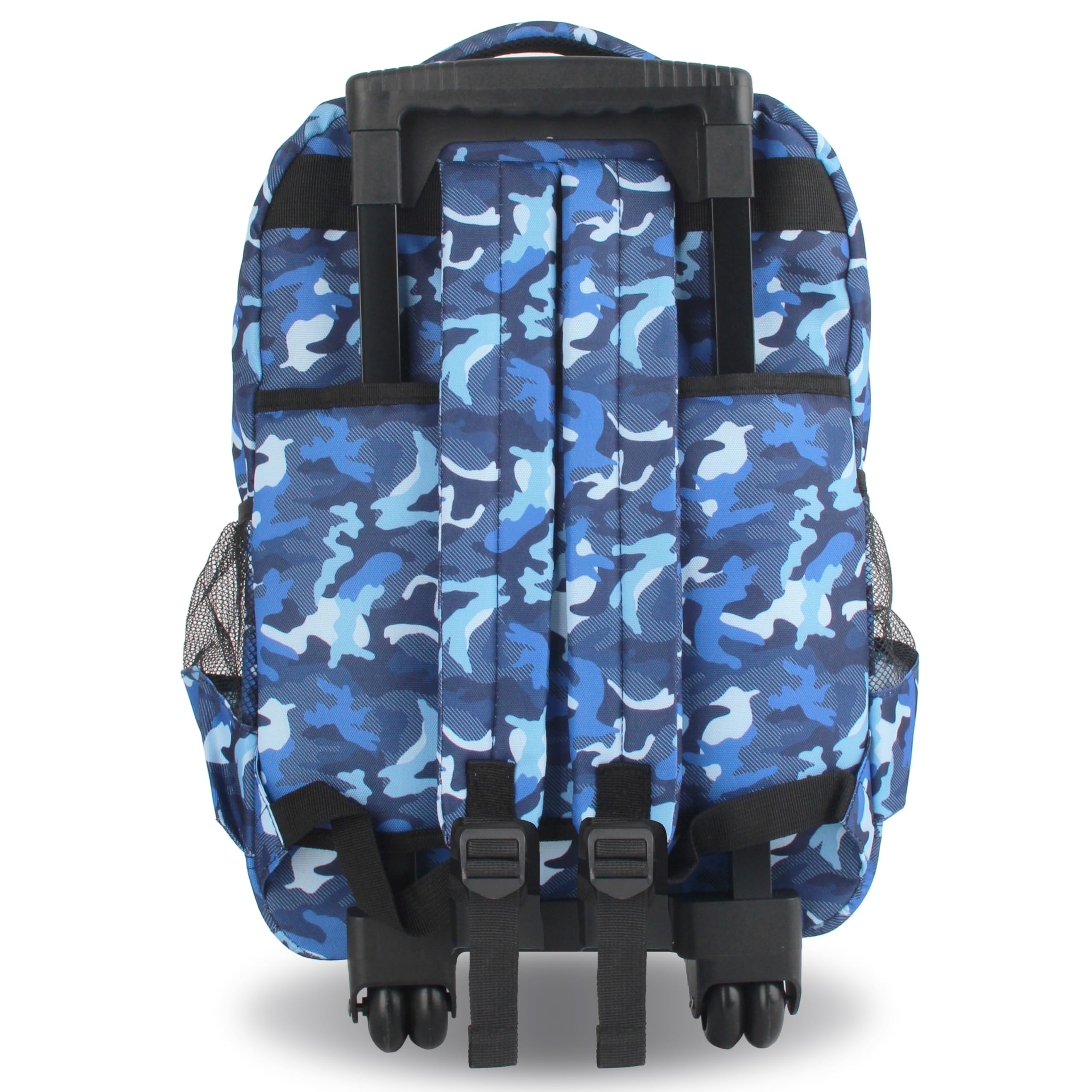 Unisex Rolling Backpack for Kids & Adults - Boys Girls Wheeled Luggage with 360° Spinner Wheels, Blue Camo Design, 19 Inch Carry On Size - Perfect for School, Travel & Daily Commute