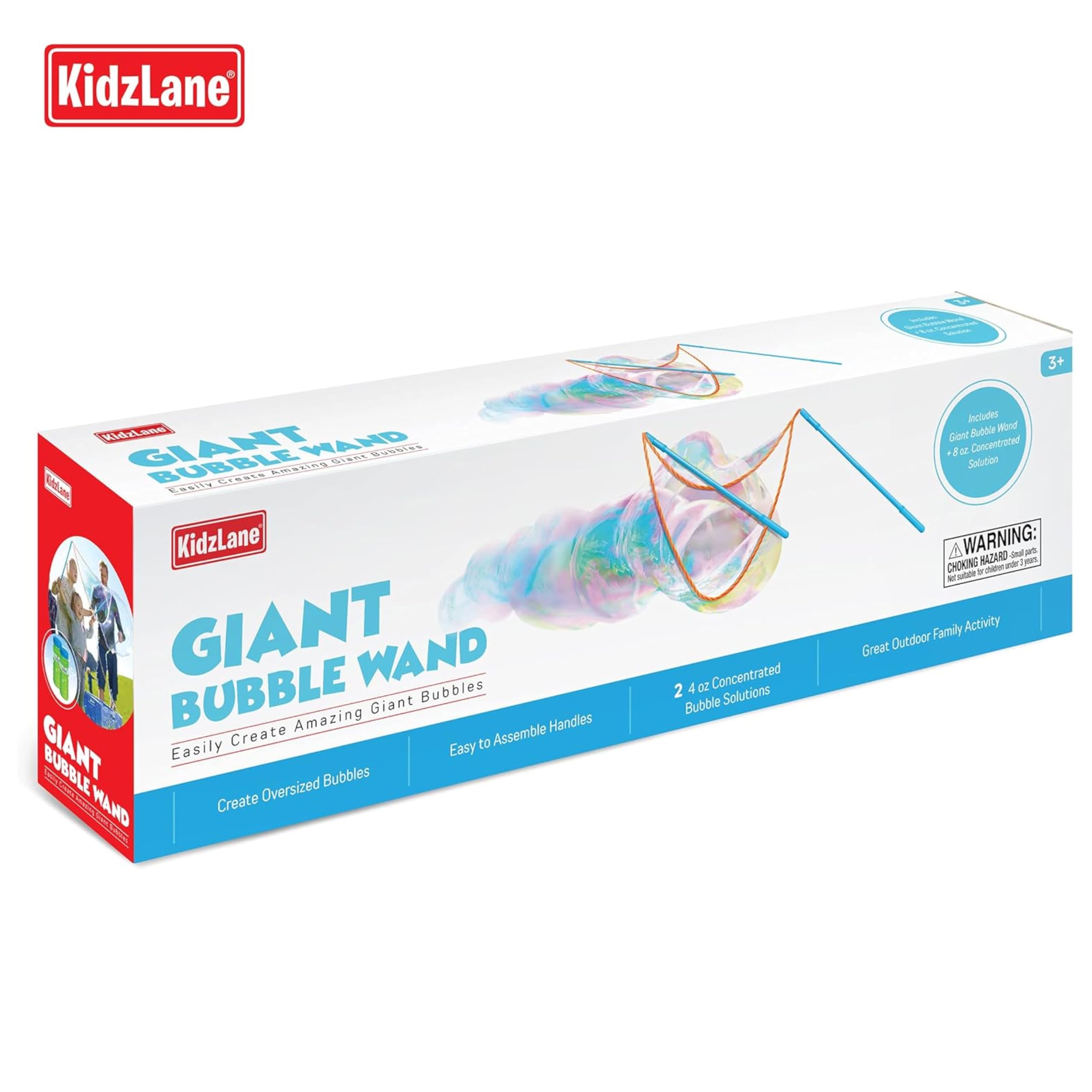 Kidzlane Giant Bubble Wand Set with 24oz Bubble Solution - Outdoor Bubble Maker Toy for Kids Ages 3+ | Perfect for Backyard Play, Birthday Parties & Summer Activities
