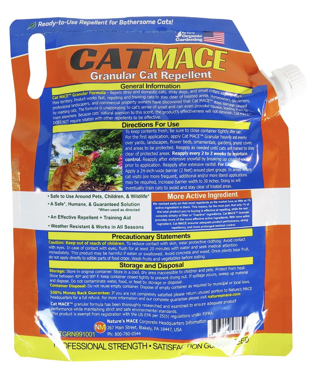 Cat MACE 6lb Granules - Effective Outdoor Cat Repellent for Yards, Gardens & Plants | No-Dig Deterrent & Training Tool | Safe for People, Pets & Landscaping | Perfect for Protecting Flower Beds, Lawns & Vegetable Gardens