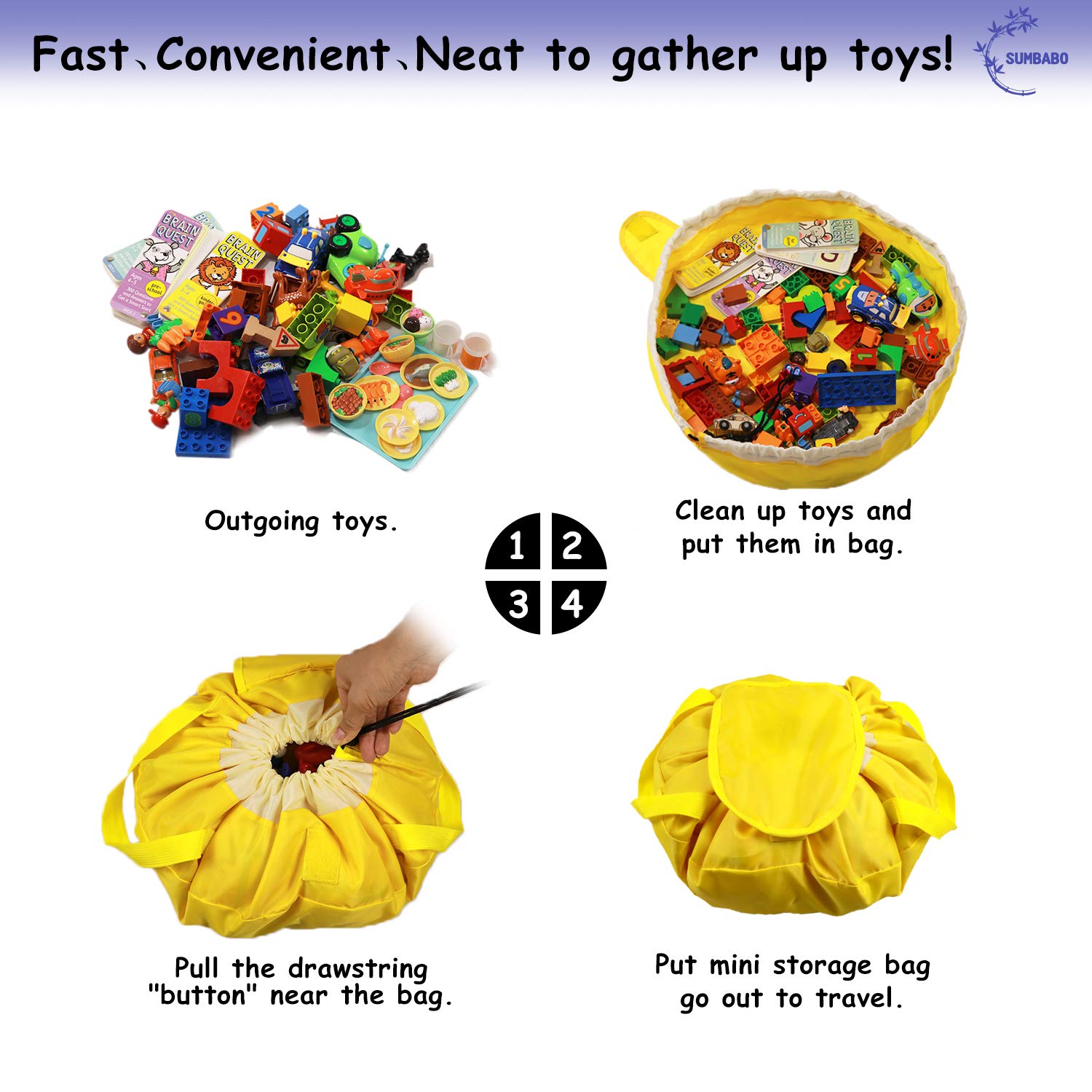 SUMBABO Toy Storage Bag - Play Mat & Organizer for Kids - Travel Gift 2Pcs (Big+Mini) - Perfect for Home & Travel