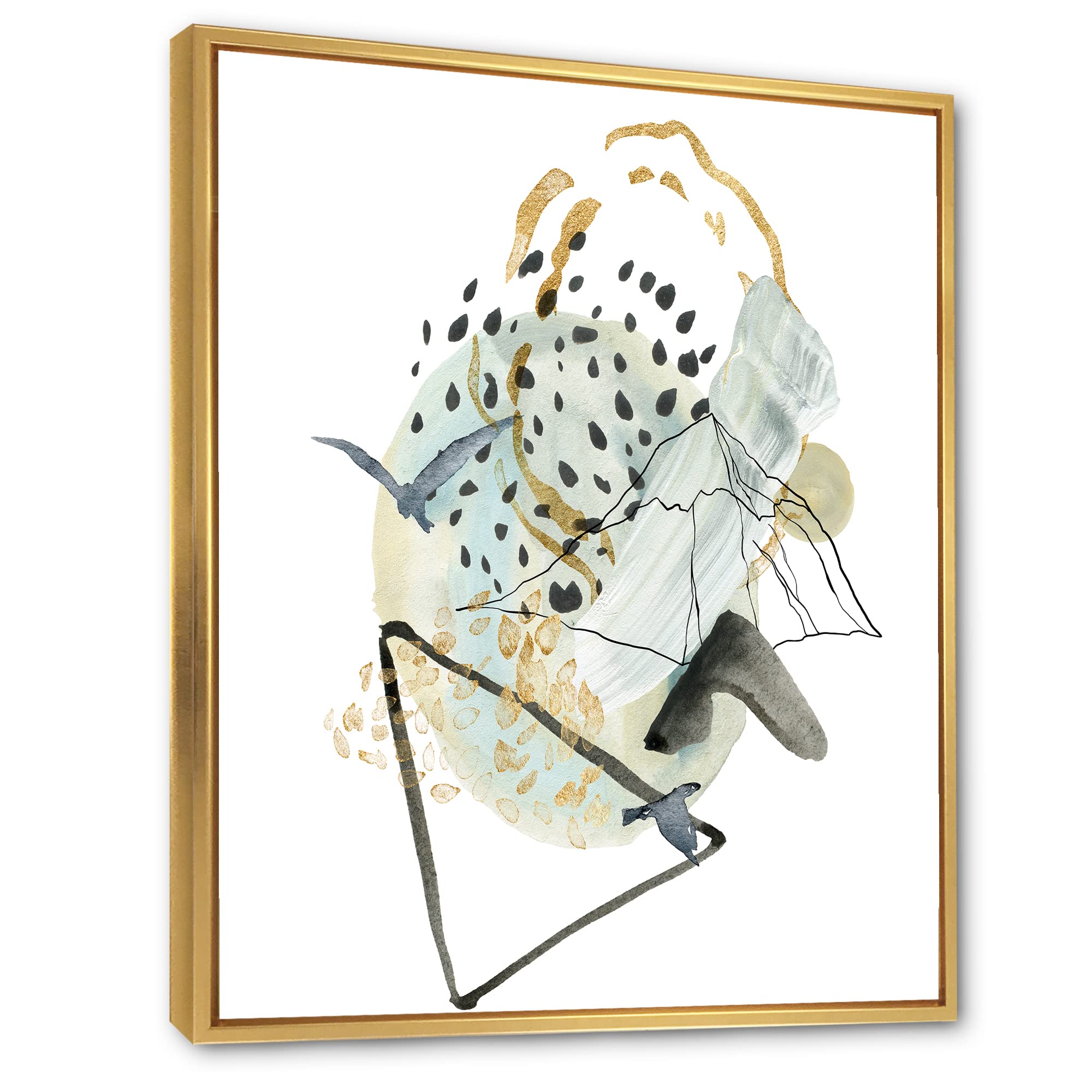 Abstract Landscape Gouache Painting with Mountain Bird - Modern Framed Canvas Wall Art Print for Living Room, Bedroom & Office Decor