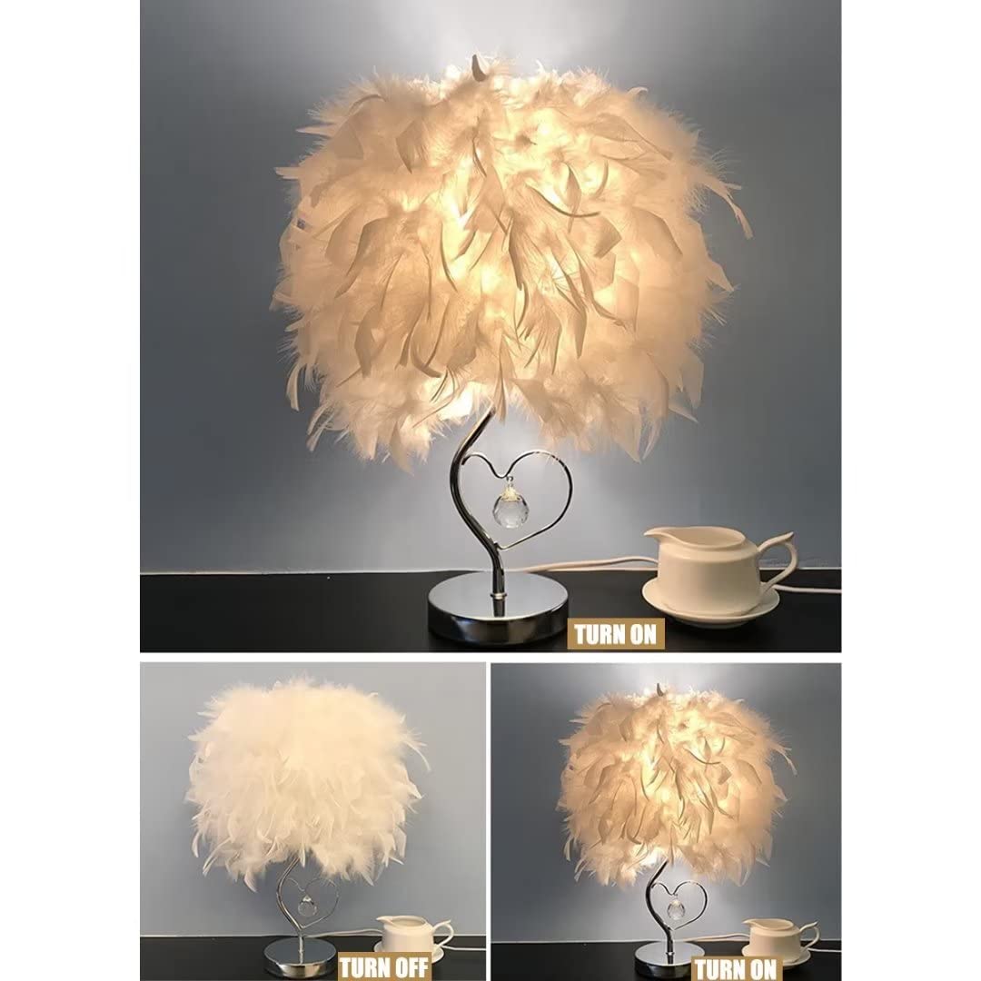 Feather Bedside Lamp - Modern Crystal Heart Table Light with Metal Base for Living Room, Bedroom, Office, Hotel | Elegant Nightstand & Desk Lighting for Cozy Ambiance