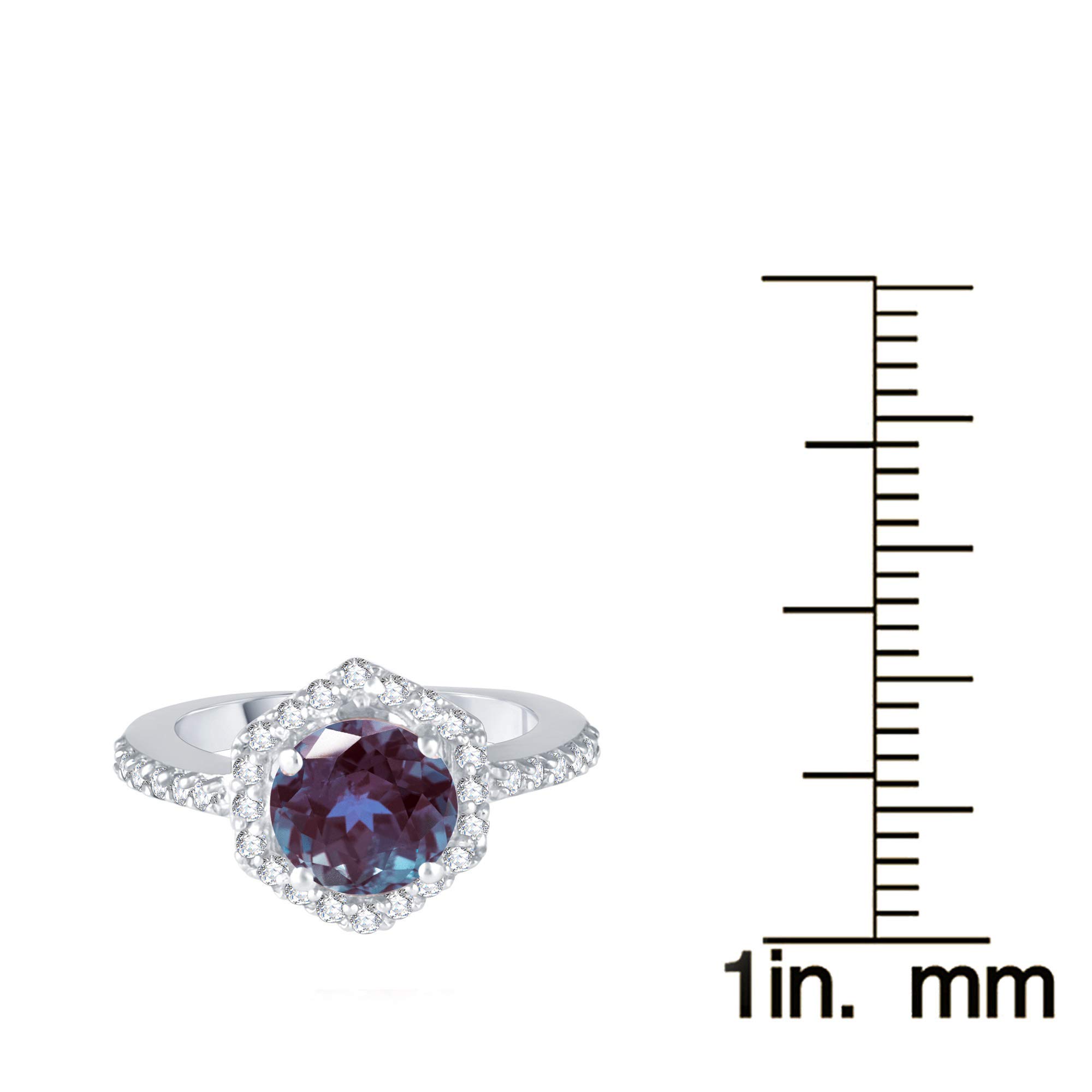 Sterling Silver Round Color Changing Alexandrite & Natural White Topaz Halo Ring for Women | Elegant Engagement, Wedding, Anniversary & Gift Jewelry
