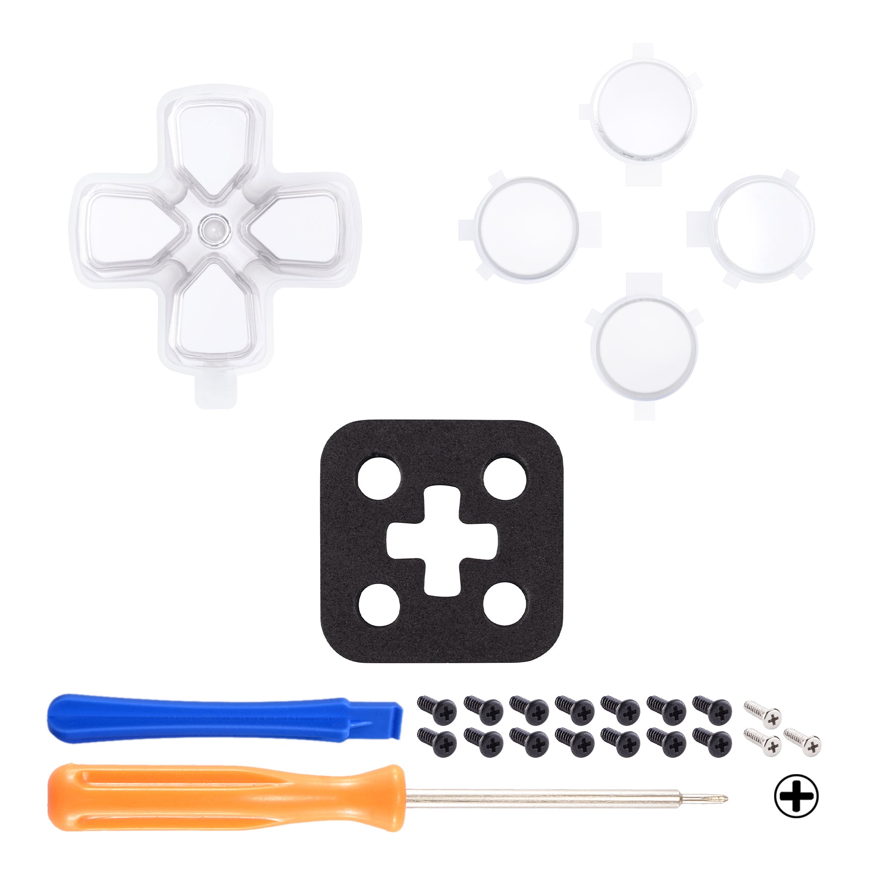 eXtremeRate White & Clear Custom D-Pad Action Buttons Replacement for PS5 Controller - No Letter Imprint, Smooth Gaming Experience for FPS, Racing & Fighting Games