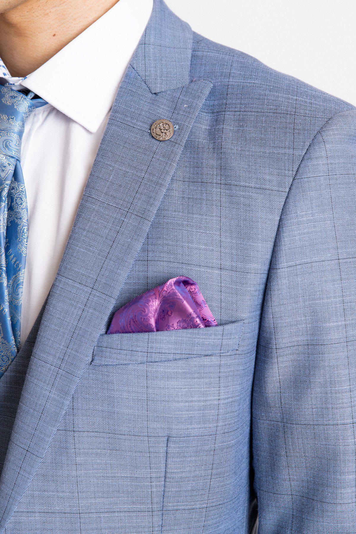 Blue Grey Check Blazer for Men - Stylish Slim Fit Business Jacket - Perfect for Office, Wedding & Formal Events