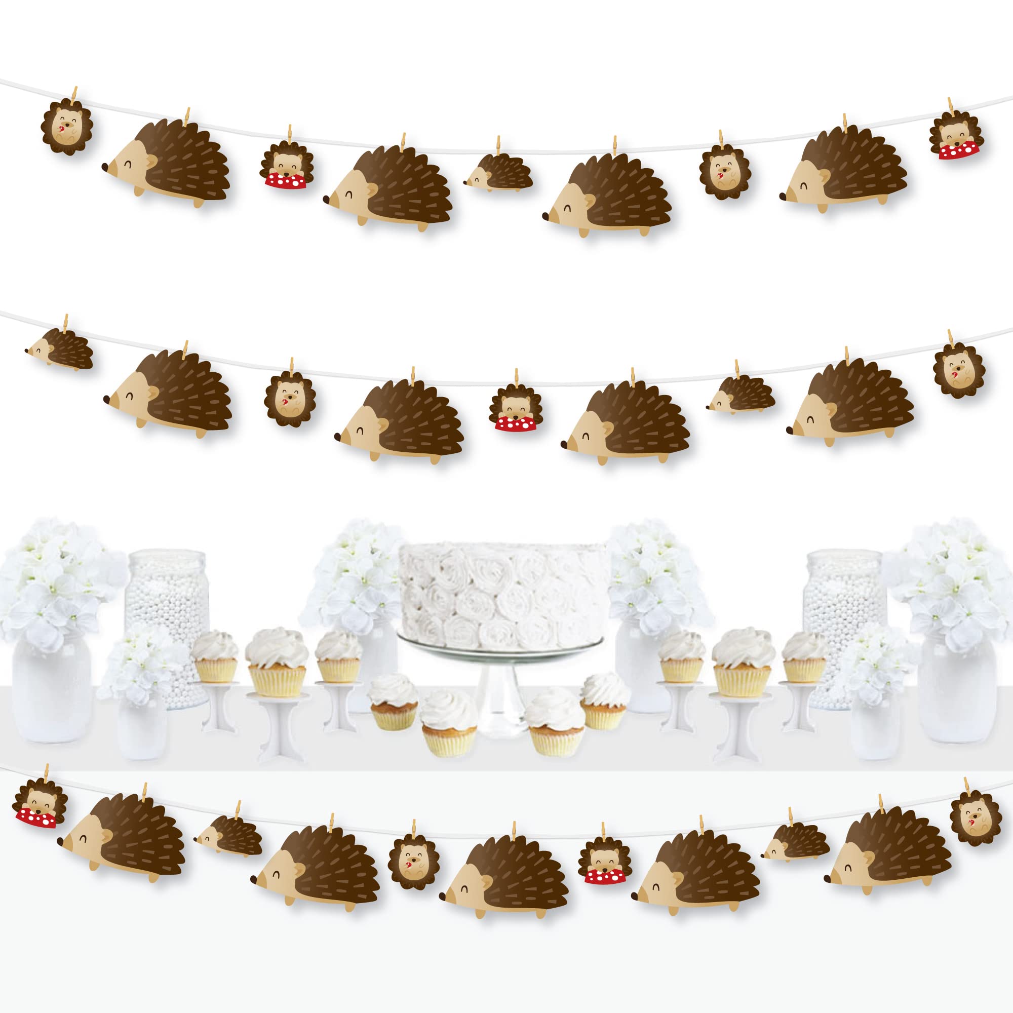 Big Dot of Happiness Forest Hedgehogs Woodland Party Decorations - 44-Piece DIY Clothespin Garland Banner for Baby Showers, Birthday Parties & Nursery Decor