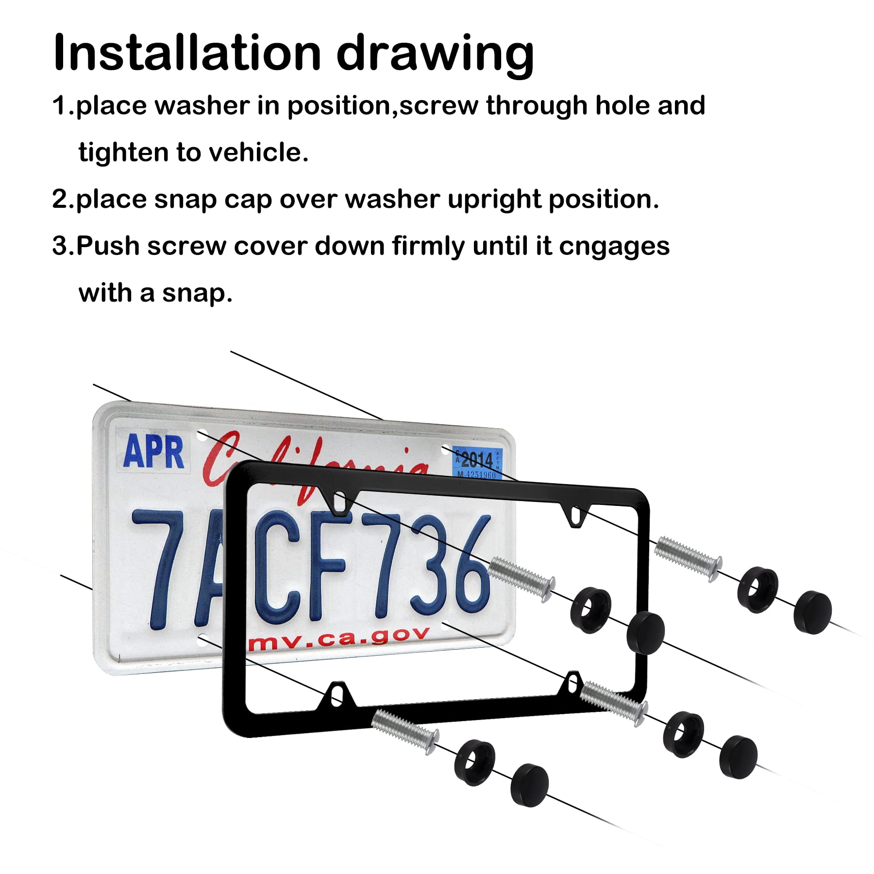 Alpmosn 2PCS Black Stainless Steel License Plate Frames - 4 Hole Car License Plate Covers with Screws, Washers & Caps - Durable US Vehicle License Plate Holder - Perfect for Car Exterior Protection & Customization (Ideal for Cars, Trucks & SUVs)