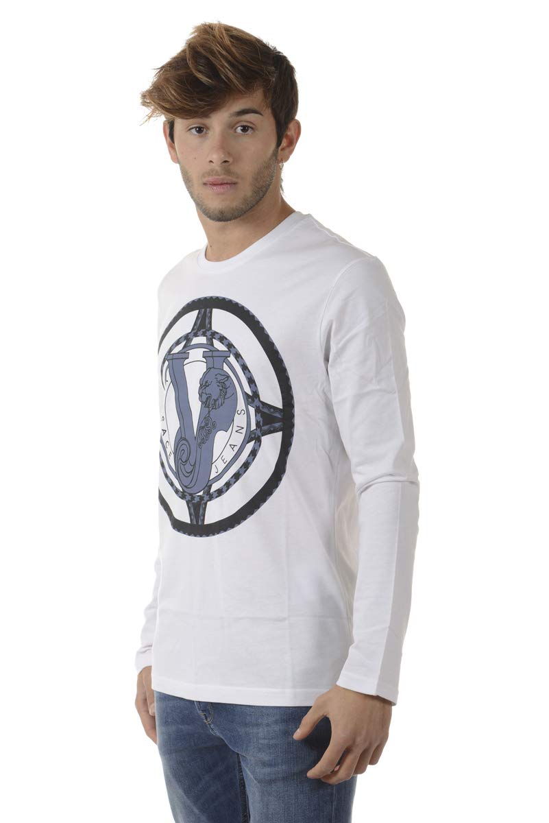 Versace Jeans Men's Cotton T-Shirt - Classic White Crew Neck Casual Tee for Everyday Wear | Perfect for Streetwear, Gym & Weekend Outfits