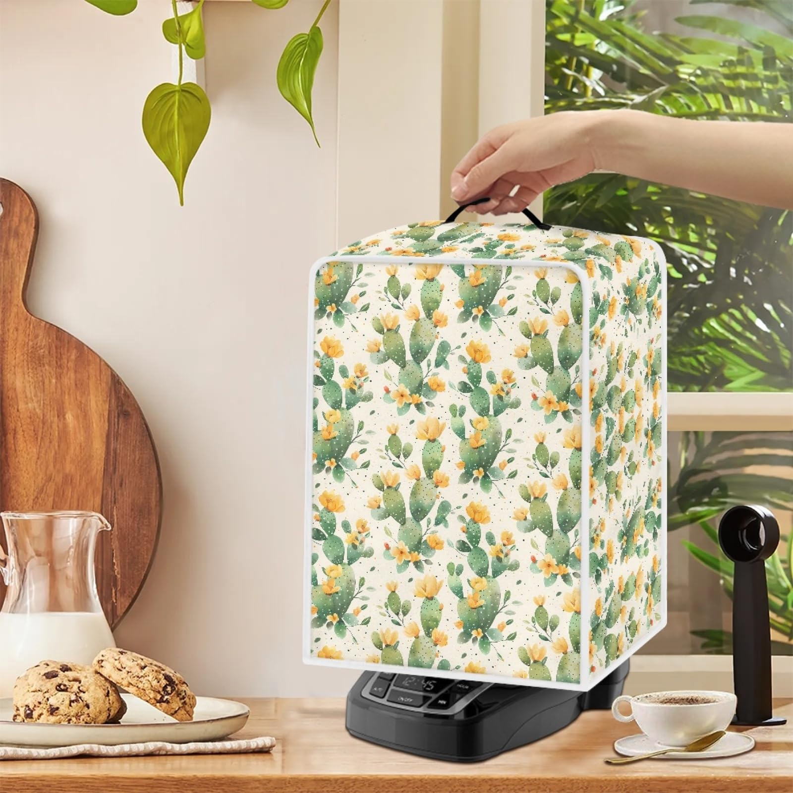 GLENLCWE Cactus Floral Dust Cover for Coffee Maker - Summer Style Washable & Foldable Protective Cover for Coffee Machine, Stand Mixer, Juicer | Perfect for Kitchen Countertop, Office, and Home Use