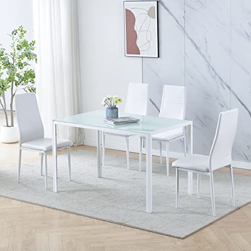White Table+4 White Chairs