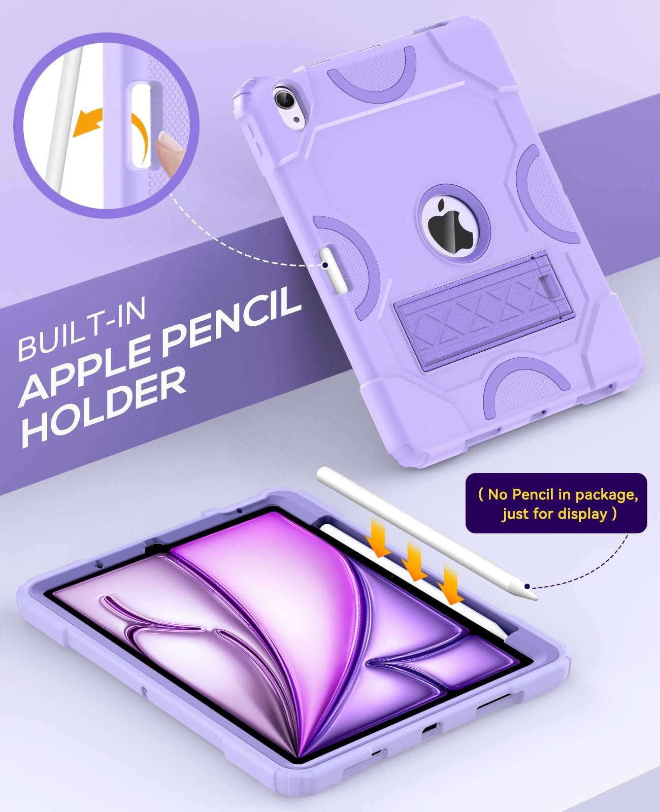 Premium Shockproof Rugged Case for iPad Air 11-inch (M3 2025/M2 2024) & 10.9-inch (5th/4th Gen 2022/2020) - Heavy Duty Protective Cover with Dual Layer Defense in Purple - Perfect for Outdoor Adventures, Construction Sites & Travel Protection