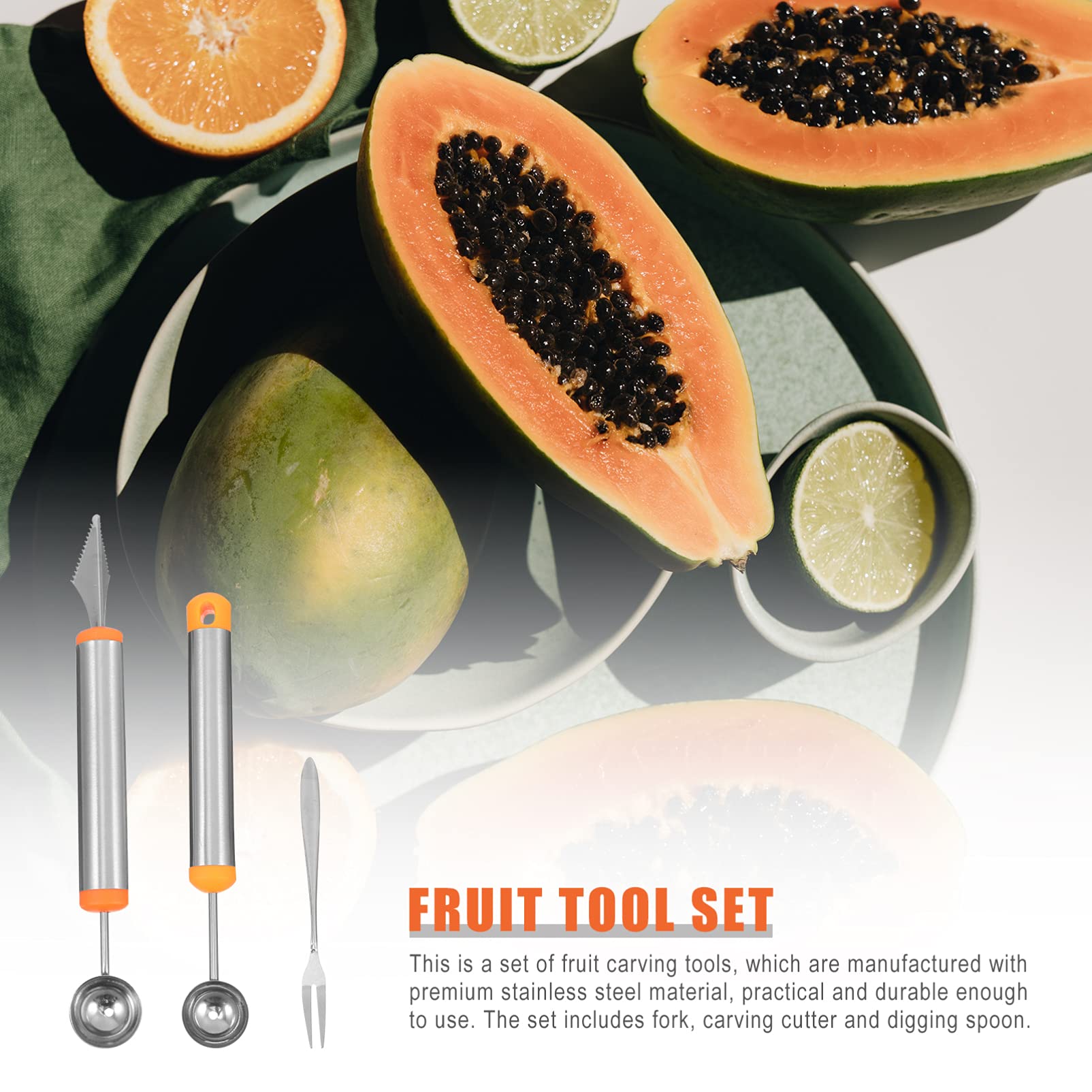 6pcs Stainless Steel Ice Cream & Melon Baller Set - Food Carving Tools for Fruit, Desserts & Ice Cream Scooping - Perfect for Parties, Catering & Home Kitchen Use