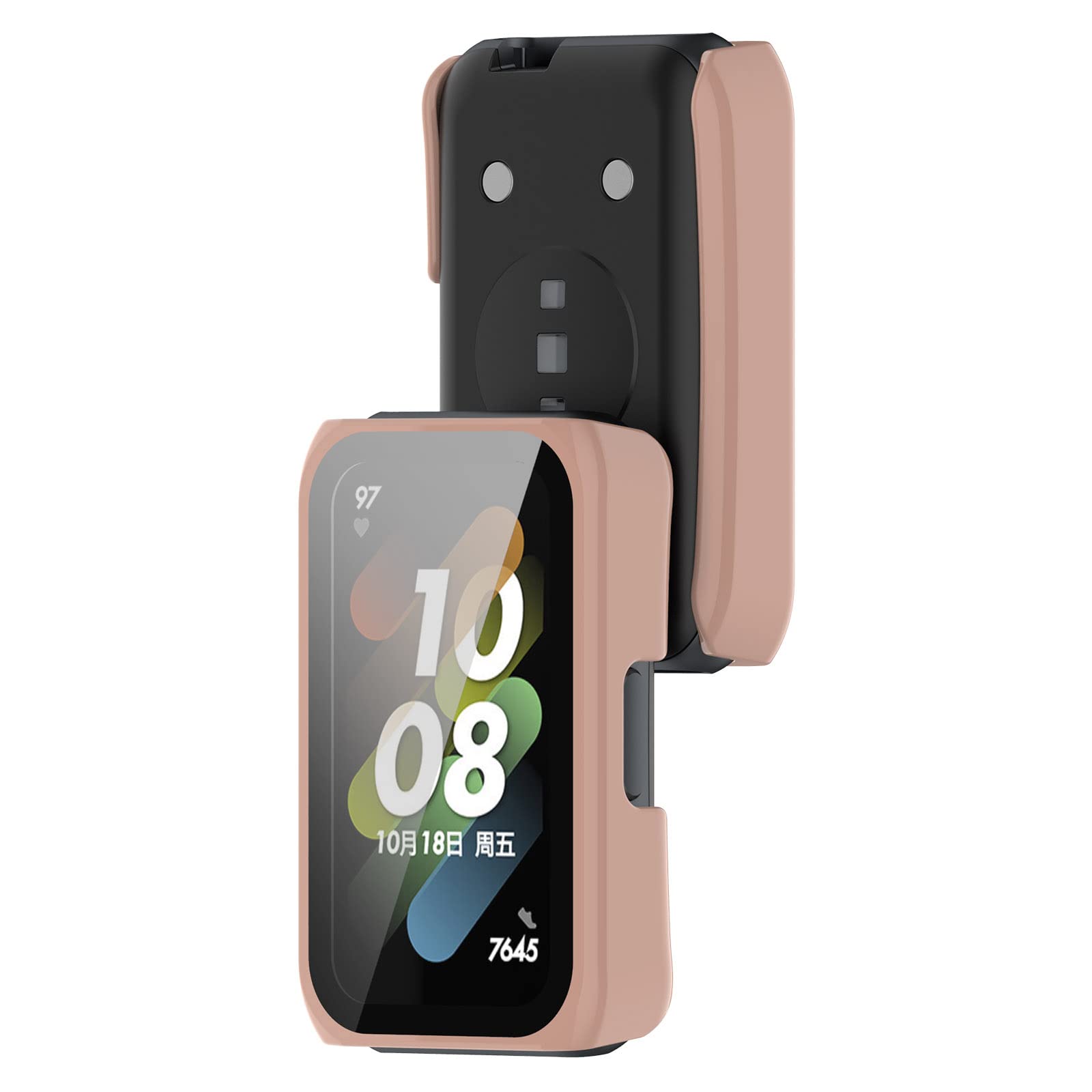 Huawei Watch FIT Mini Case with Tempered Glass Screen Protector - PC Protective Cover Frame for Huawei Watch FIT Mini Smartwatch Accessories (Black & Pink) - Perfect for Workout, Running & Daily Wear Protection