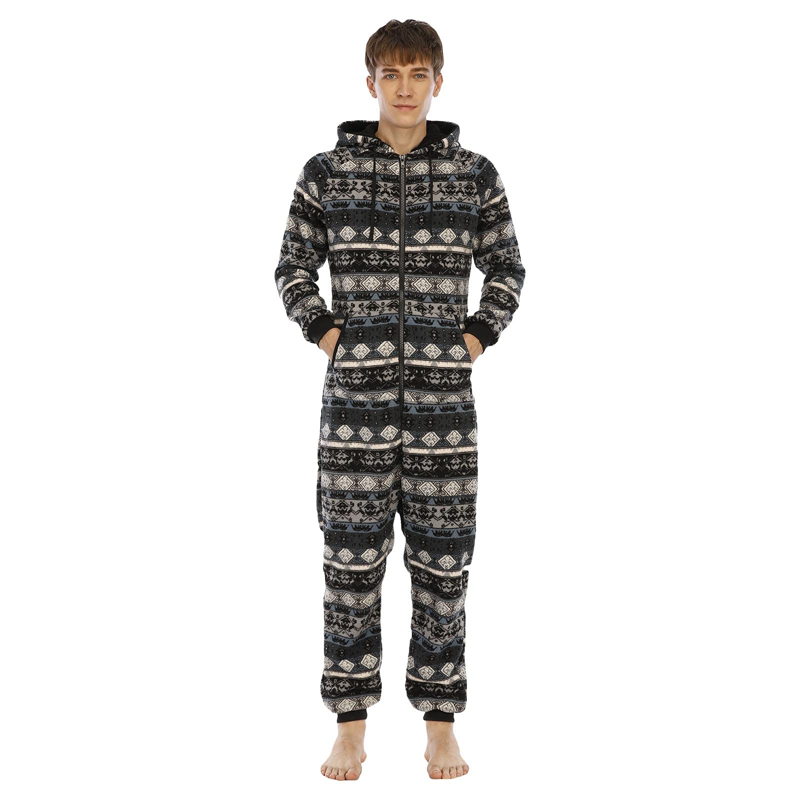 Men's Hooded Zipper Pajama Set with Pockets - Home & Sleepwear Comfort