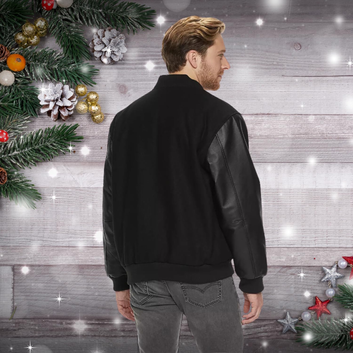 Men's Varsity Jacket with Leather Sleeves & Wool Blend - Letterman College Bomber Jacket for Casual Wear & School Spirit | Perfect for Campus, Sports Events & Everyday Outfits