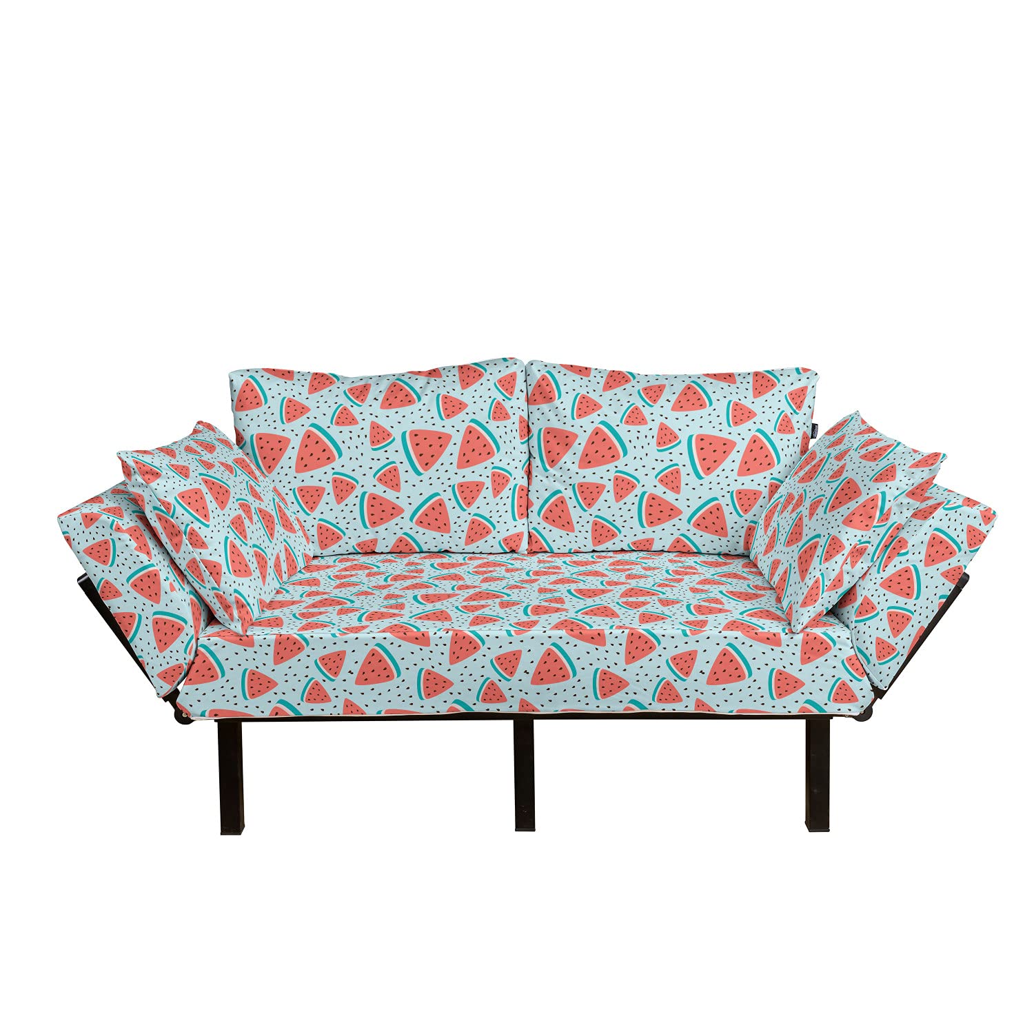 Ambesonne Fruit Futon Couch - Watermelon Slice Summer Pattern Daybed with Sturdy Metal Frame | Upholstered Sofa for Living Room, Dorm, or Loveseat in Coral & Pale Blue | Perfect for Small Spaces, Guest Rooms & Cozy Reading Nooks