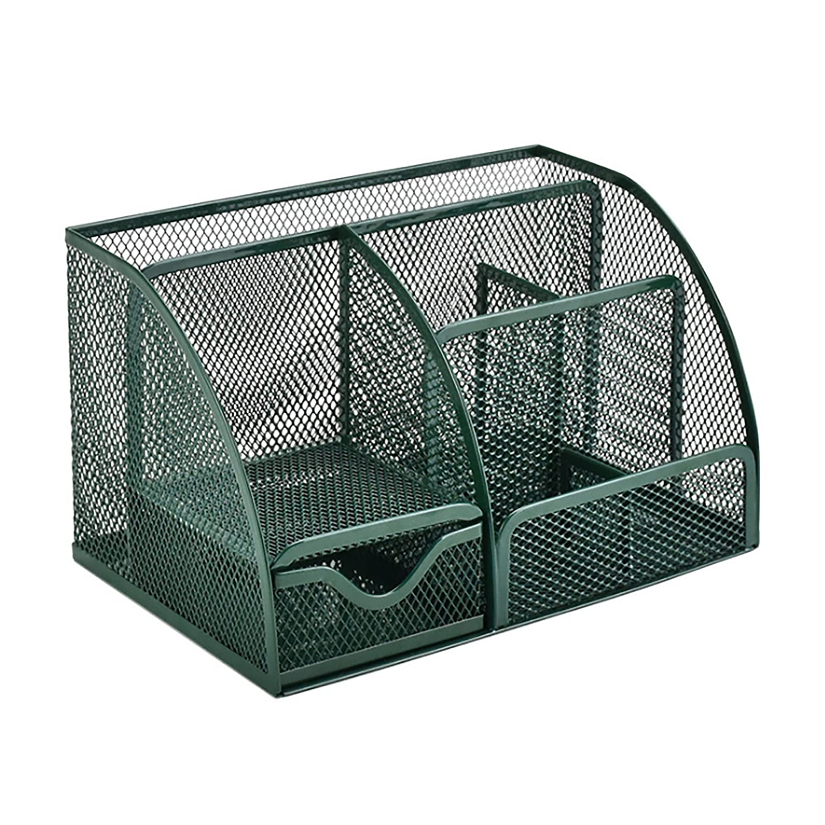 VANRA Metal Mesh Desktop Organizer with 6 Compartments & Drawer - Office & School Supplies Holder - Perfect for Pens, Pencils, Scissors & Stationery Storage (Olive Green) - Ideal for Home Office, Classroom & Workspace Organization