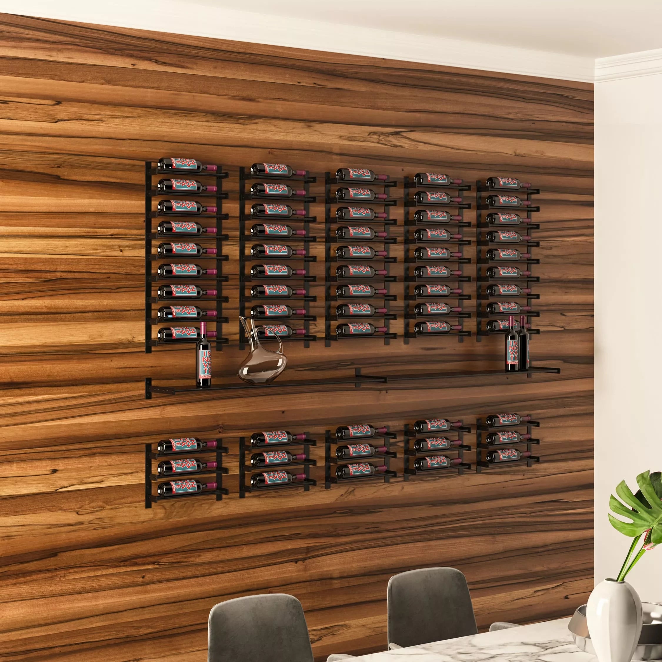 VintageView Evolution 75-Inch Wall Mounted Wine Rack Kit - Holds 15 to 45 Bottles - Space Saving Wine Storage Solution for Home Bar, Kitchen, Dining Room & Wine Cellar Organization