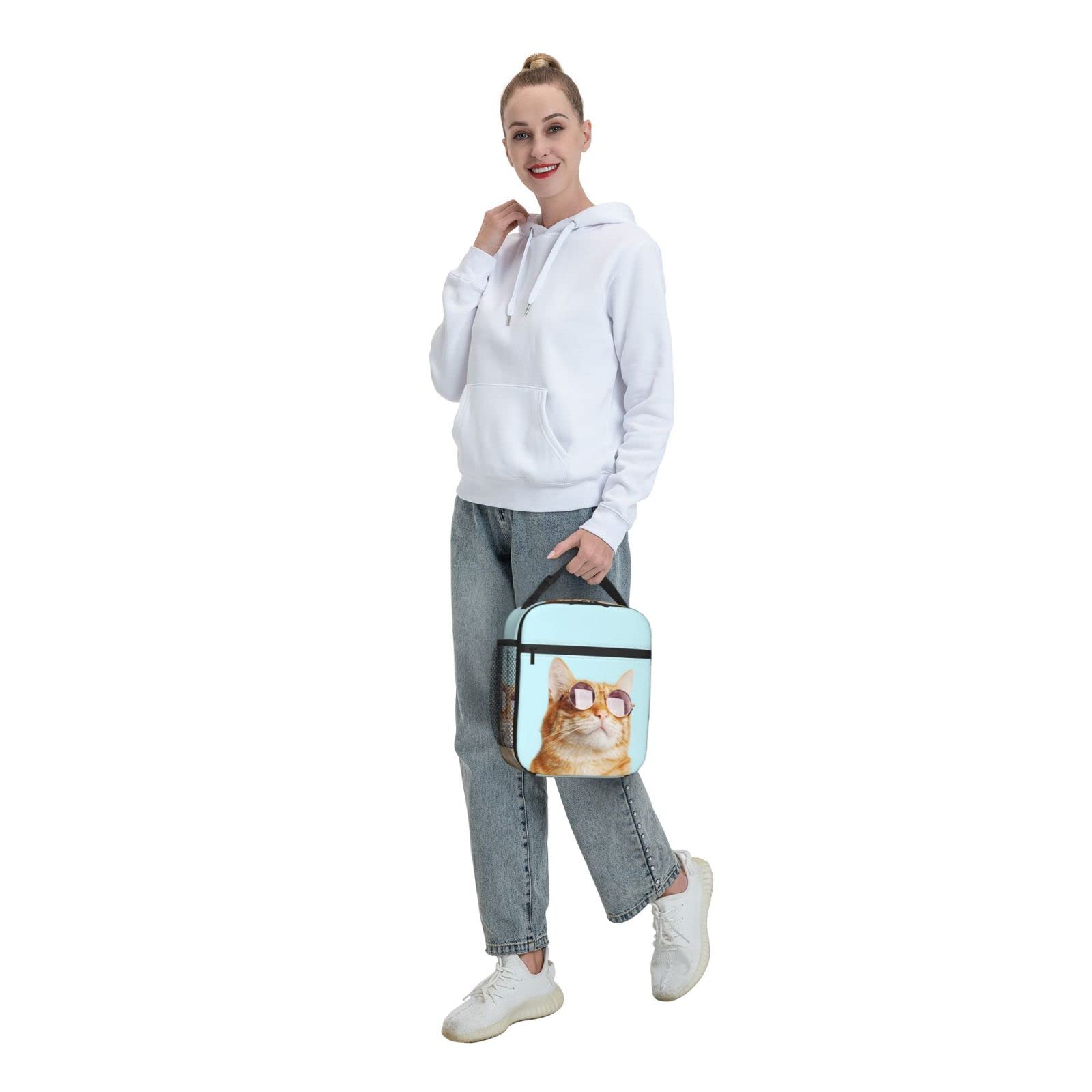 Cat Sunglasses Insulated Lunch Box - Reusable Cooler Bag for Work & Picnics
