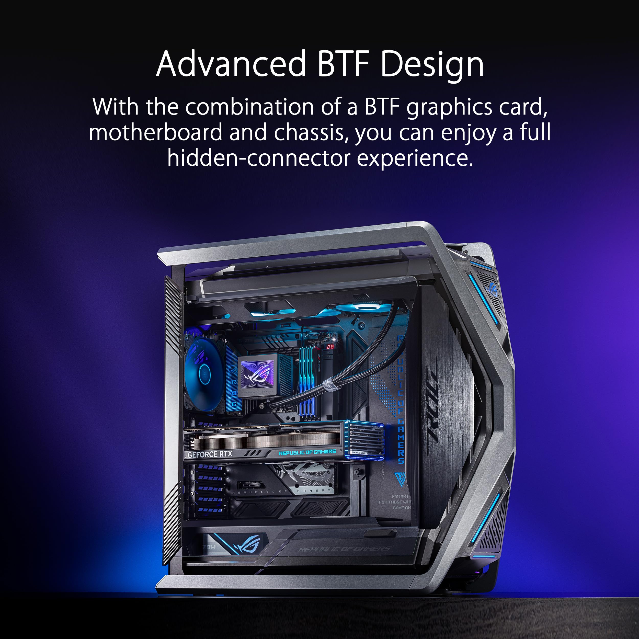 ROG Hyperion GR701 BTF Edition E-ATX Gaming PC Case with BTF Connectors - Supports 420mm Radiators, Includes 4x 140mm Fans & ARGB Fan Hub, 60W Fast Charging - Perfect for High-End Gaming Rigs & Custom Water Cooling Builds