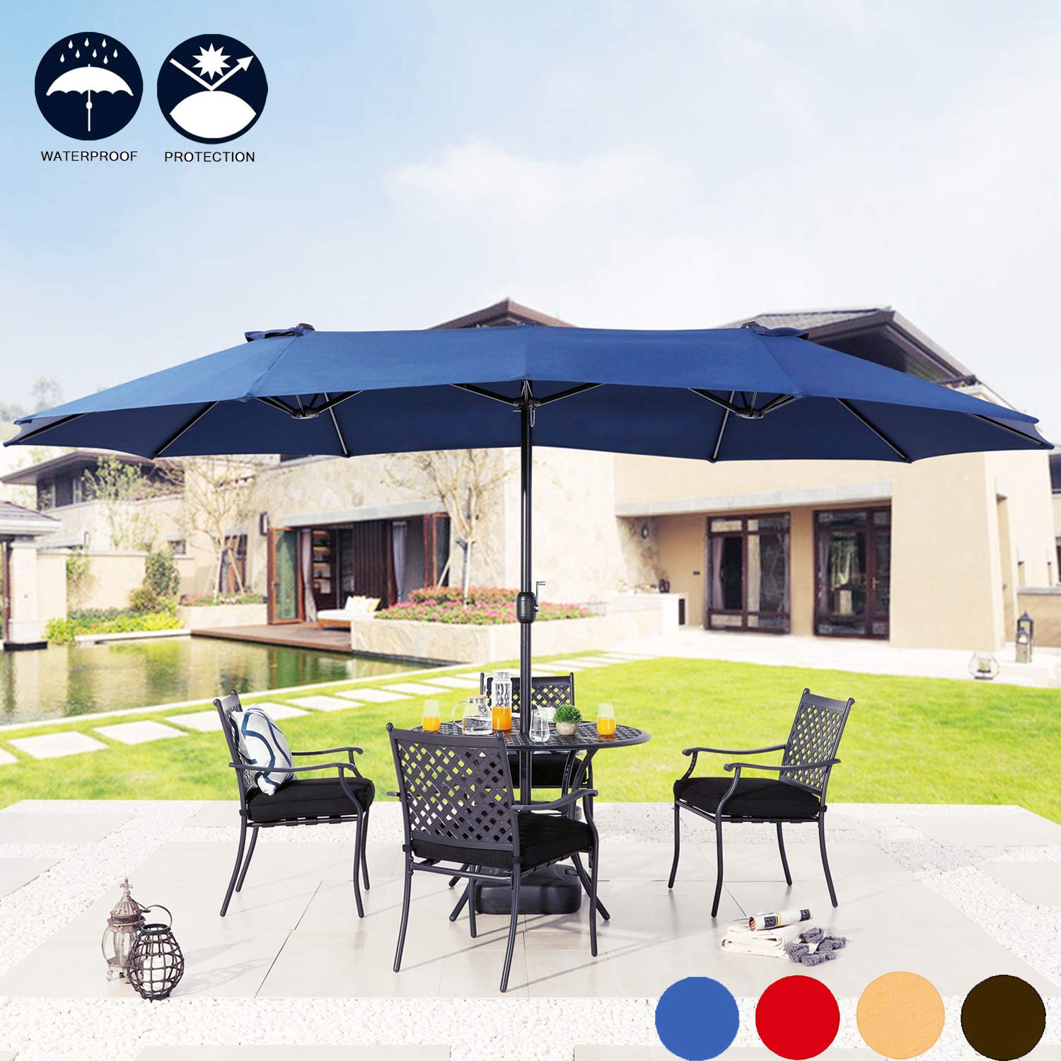 PatioFestival 15FT Outdoor Patio Umbrella - Double-Sided Garden Table Umbrella with Crank Open/Close System, UV-Resistant & Fade-Proof Canopy - Perfect for Lawn, Deck, Backyard, Poolside & Outdoor Dining Areas