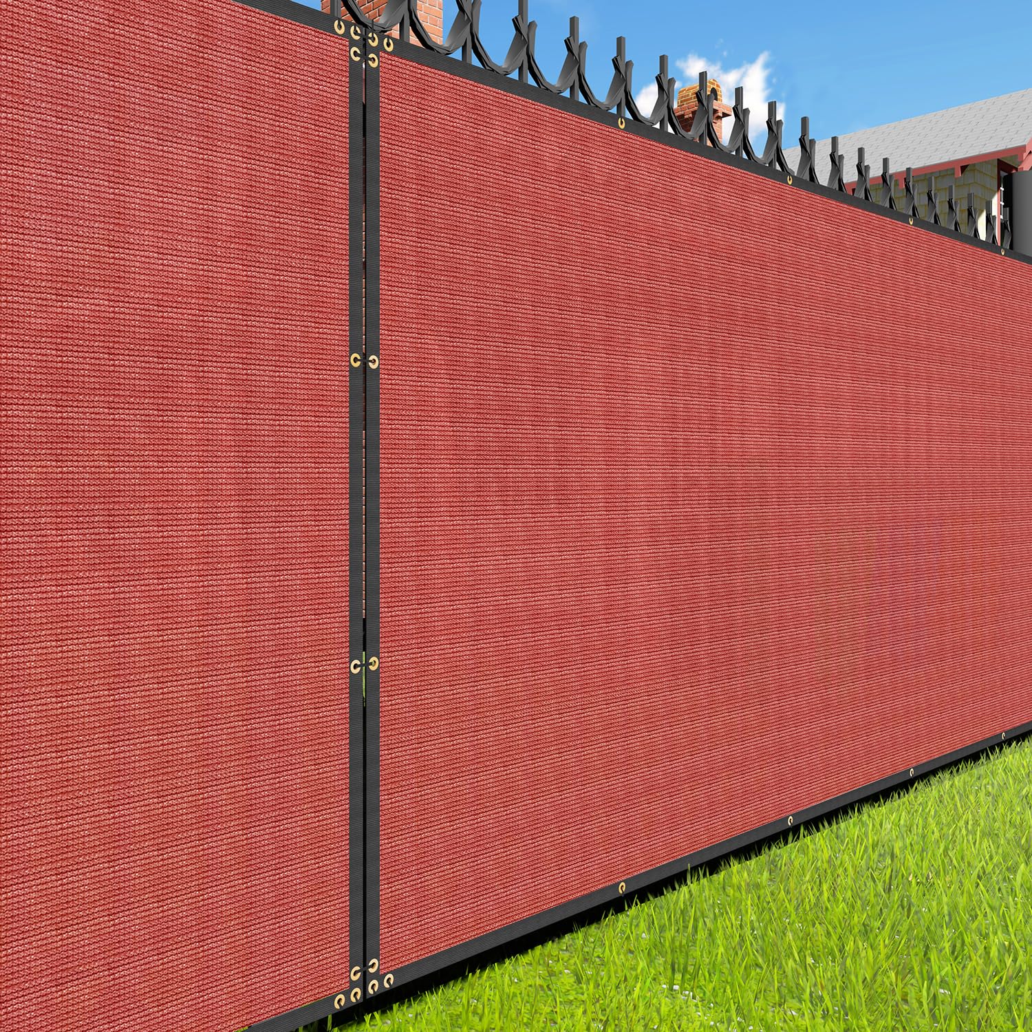 E&K Sunrise 5' x 11' Outdoor Privacy Fence Screen with Grommets - UV Blocking Windscreen for Backyard, Garden & Patio Cover - Red - Perfect for Creating Shade, Enhancing Privacy and Protecting Outdoor Spaces