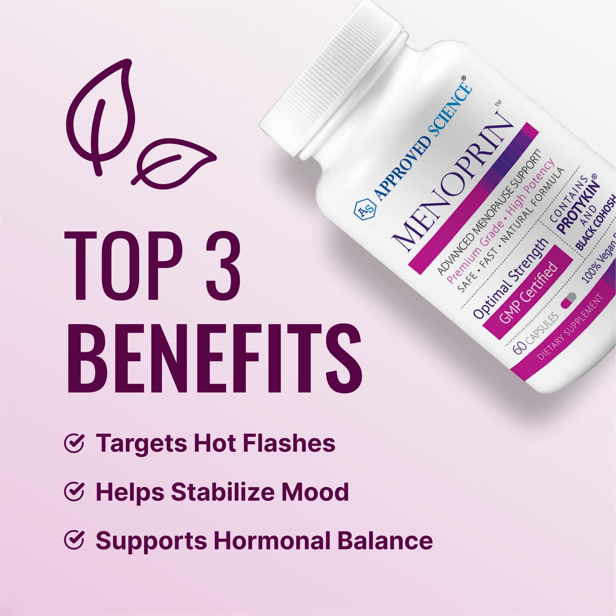 Approved Science Menoprin Day - Protykin, Rhodiola Rosea & Black Cohosh Supplement - 180 Vegan Capsules - Menopause Support for Hot Flashes & Mood Balance - Daily Wellness for Women