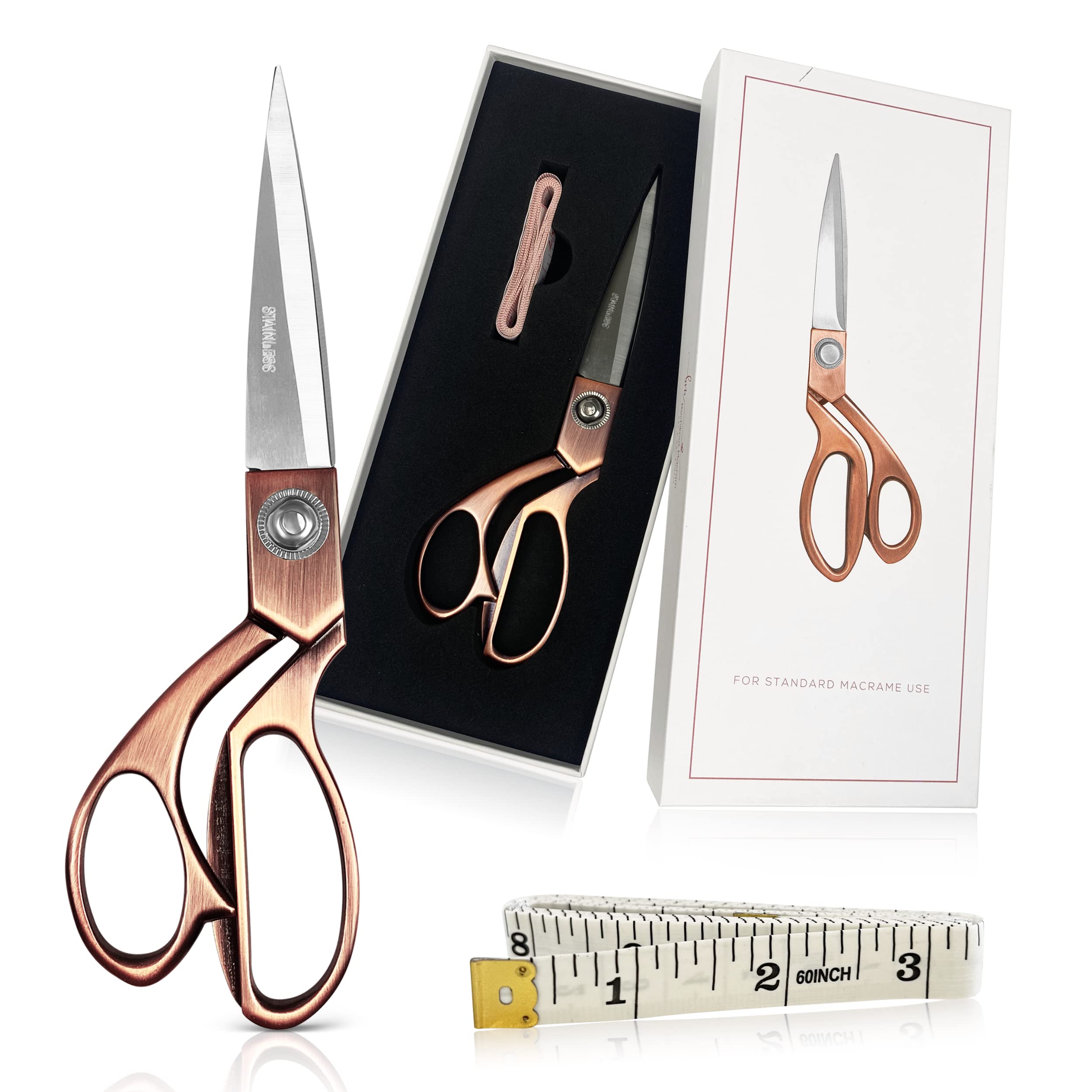 BOCHIKNOT 8-Inch Professional Fabric Scissors - Ultra Sharp Rose Gold Tailoring Shears for Sewing, Crafting & Office Use - Perfect for Cutting Fabric, Ribbons, Paper & DIY Projects
