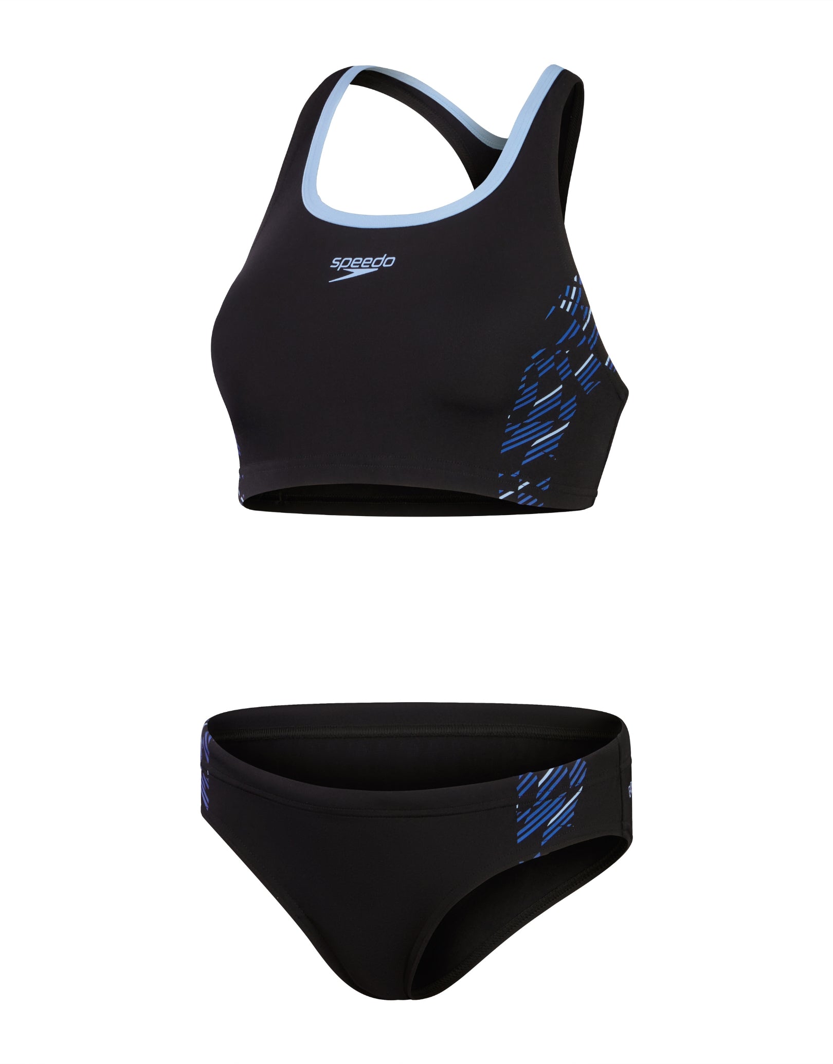 2 Piece Swimsuit for Women - Racerback Bikini Set in Black & Blue | Perfect for Beach Vacation, Pool Party & Summer Getaways