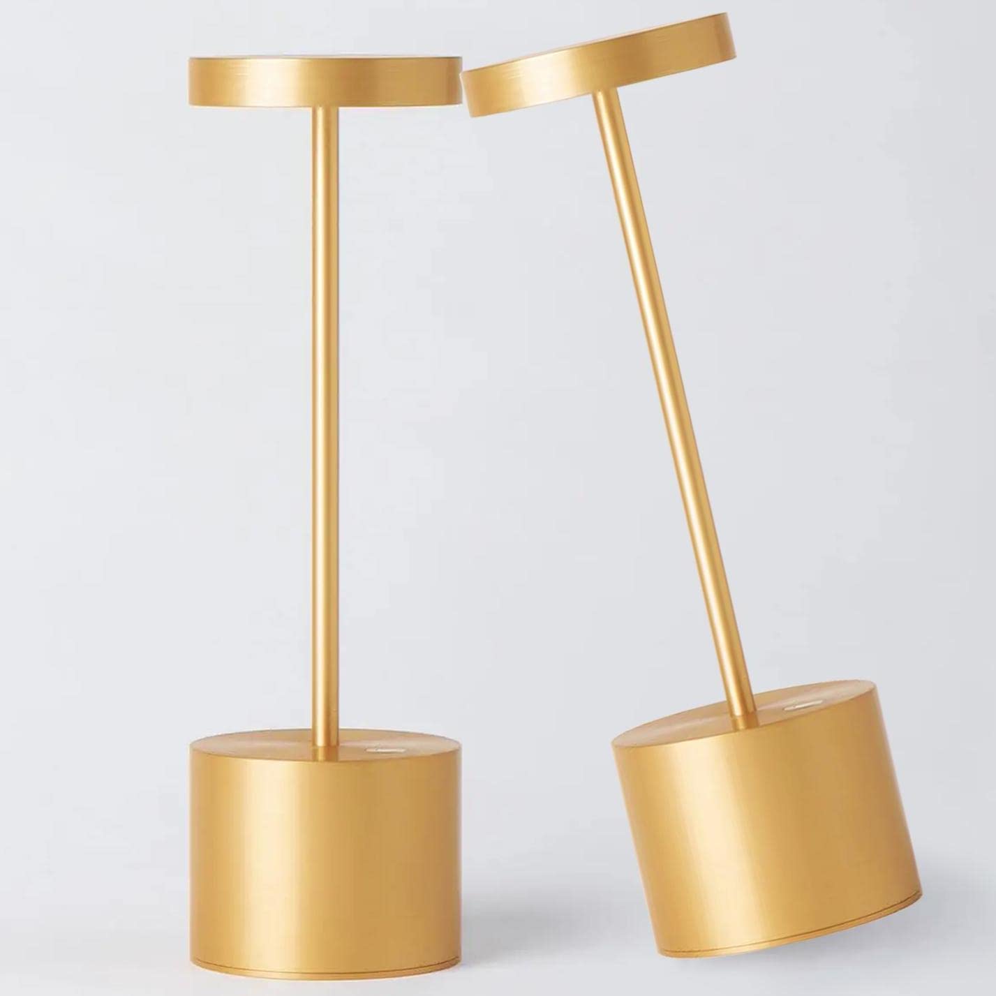2-Pack Rechargeable LED Table Lamps - 5000mAh Battery USB Powered Desk Light with 3 Brightness Levels, Metal Portable Cordless Lamp for Home Office, Restaurant & Outdoor Use (10.25 Inch, Gold)