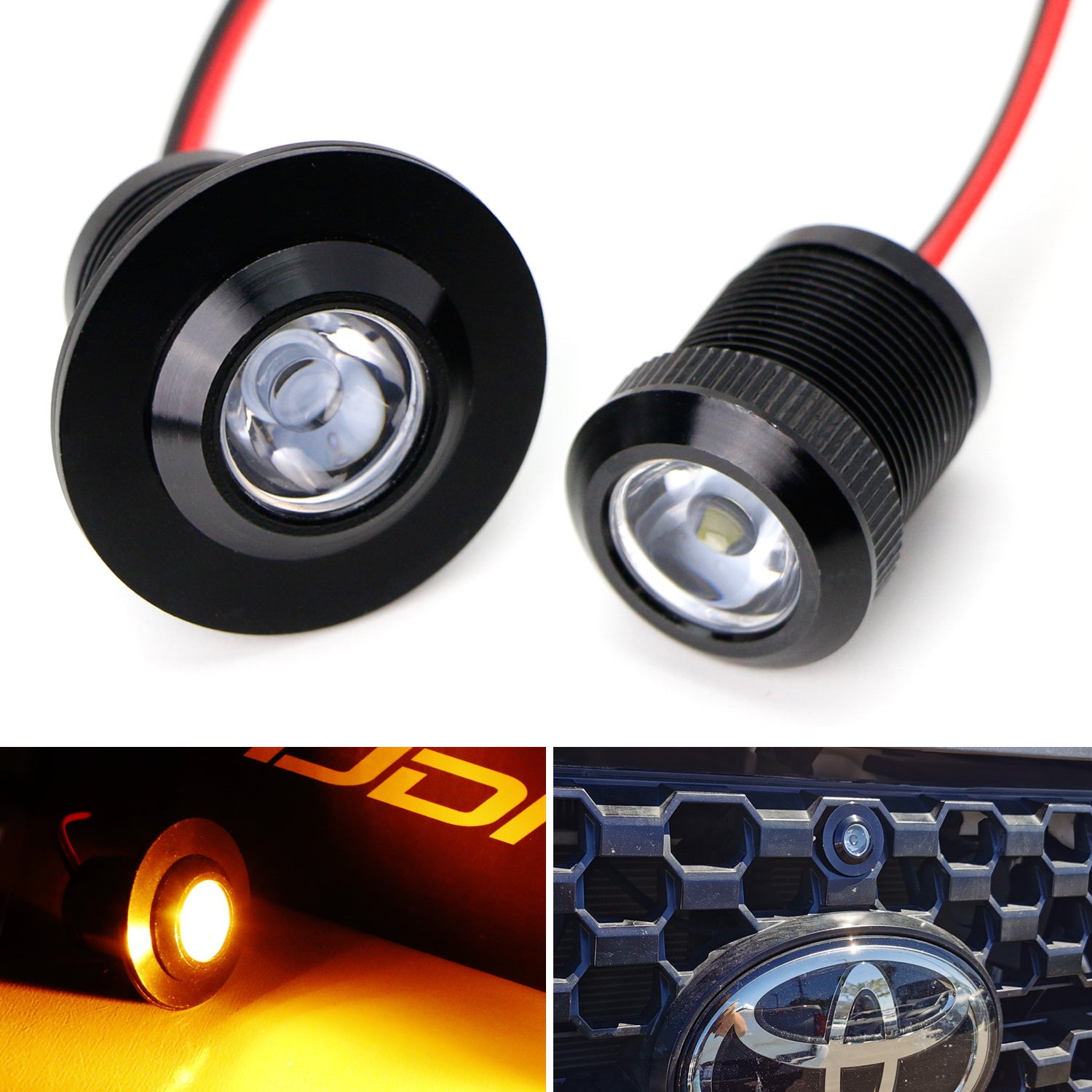 20mm Amber 3W LED Projector Lens Flush/Surface Mount Bolt Lights for Cars - Durable Waterproof Fog Lights for Off-Road Trucks, Motorcycles & Emergency Vehicles
