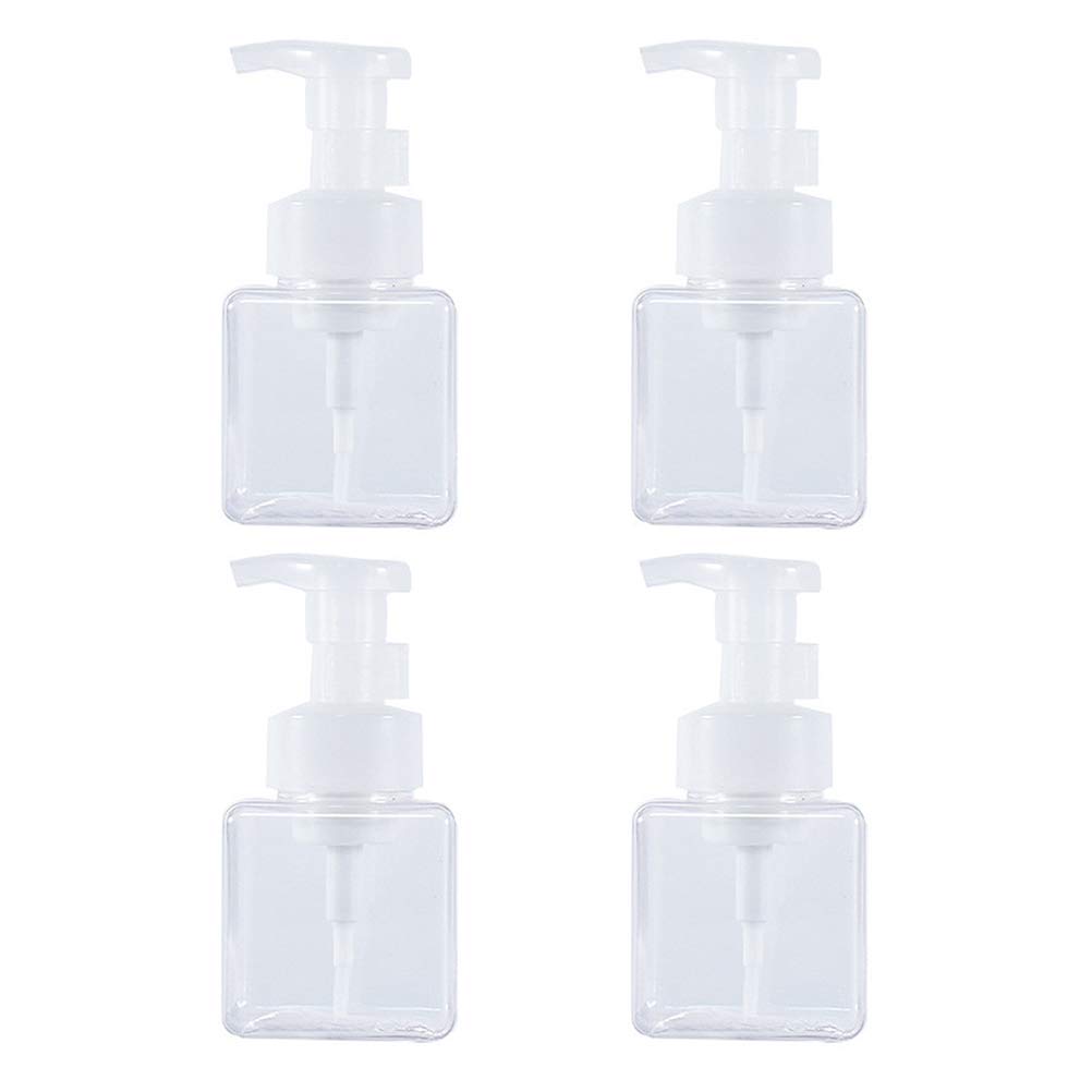 Cabilock 4-Pack 250ml Square Lotion Bottles - Leak-Proof Travel Shampoo & Shower Gel Containers with Pump Dispenser for Home, Hotel & Gym Use (Clear Plastic) - Perfect for Toiletries, Cosmetics & Liquid Soap Storage